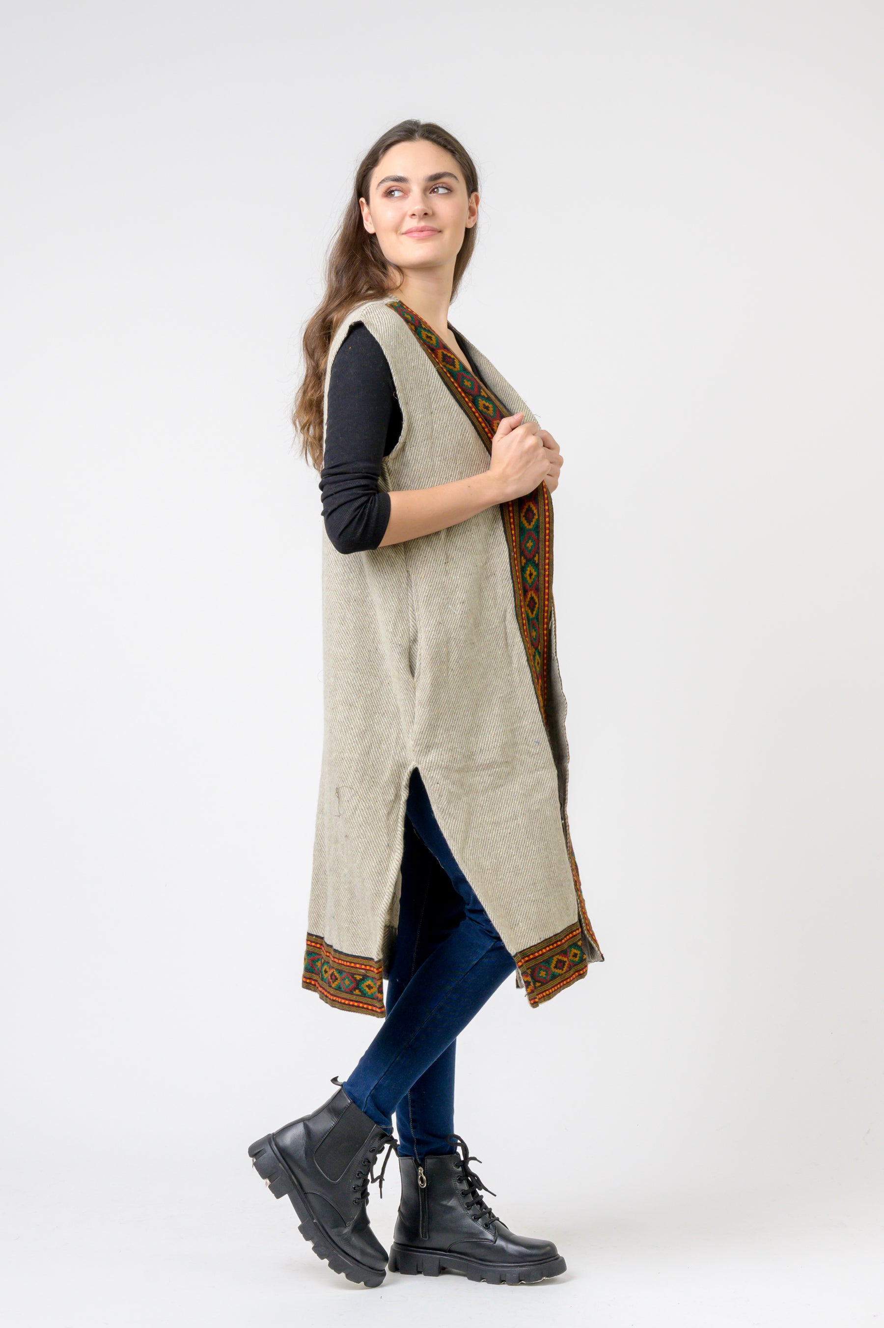 Woolen Shawl With Printed Hem