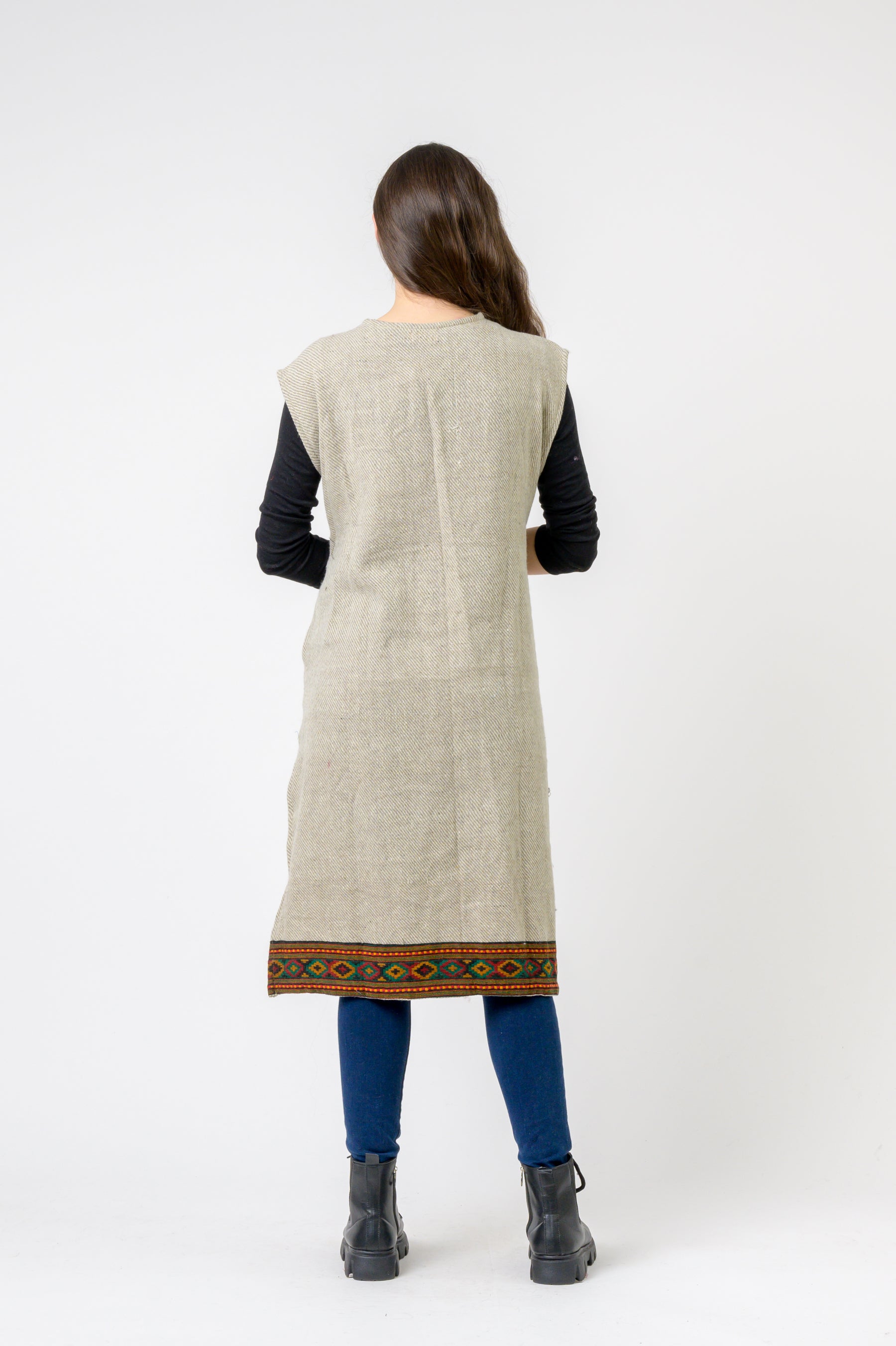 Woolen Shawl With Printed Hem