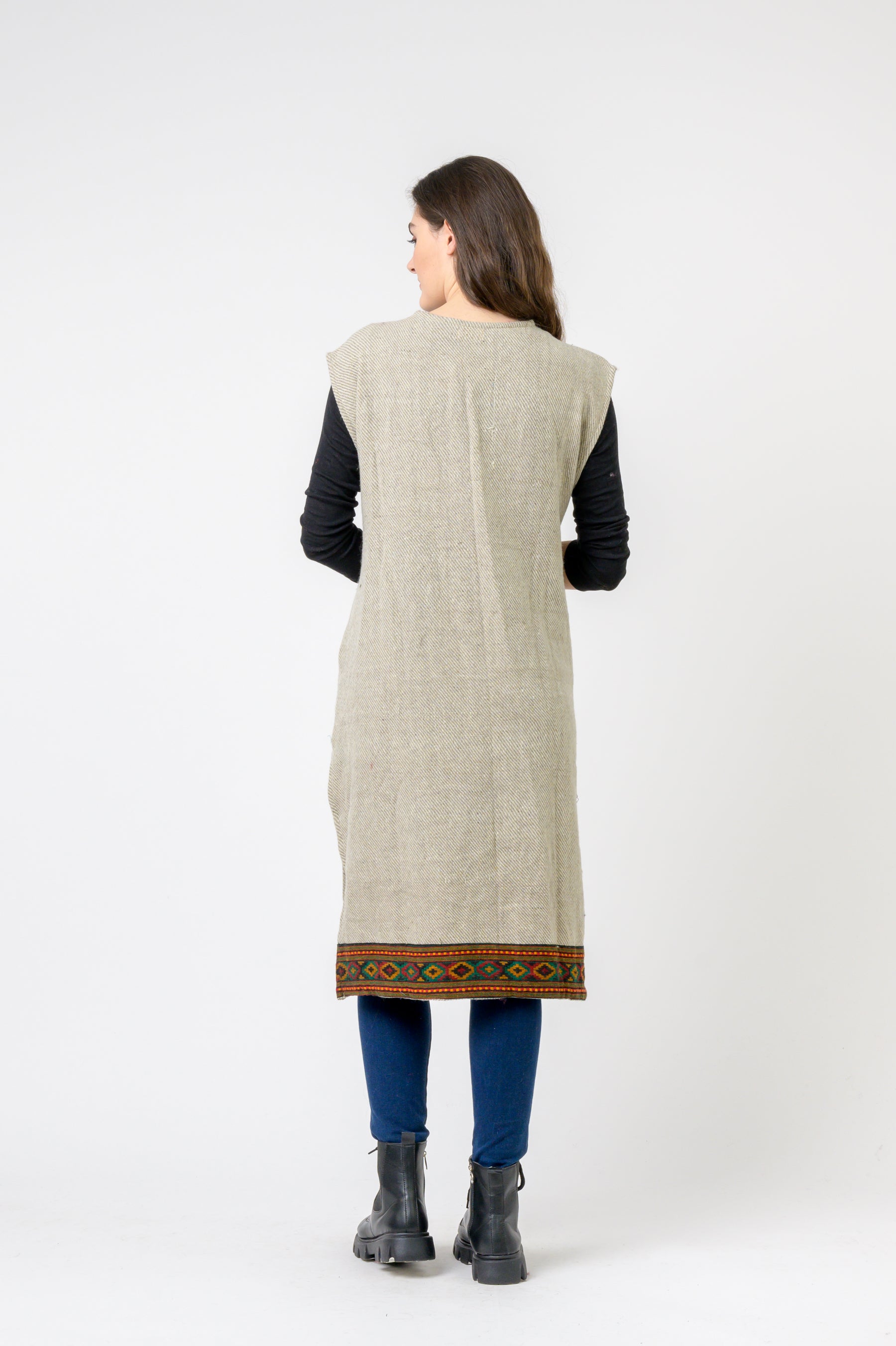 Woolen Shawl With Printed Hem