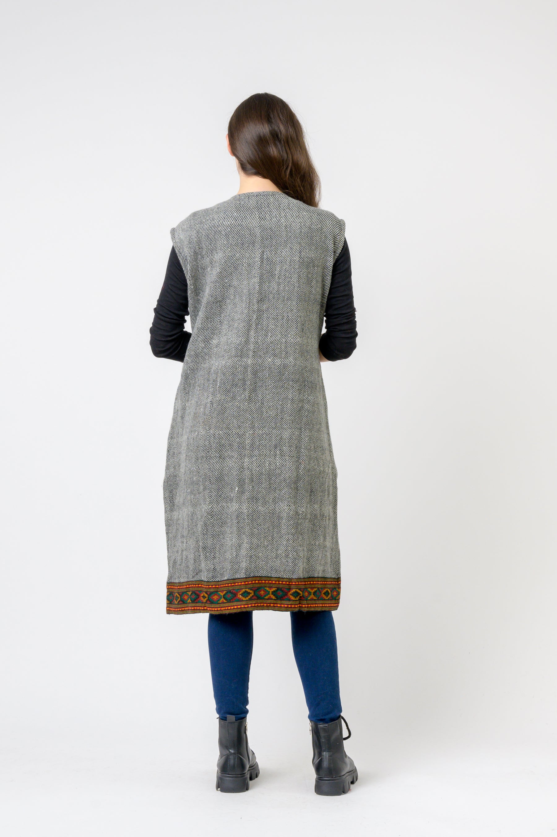 Sleeveless Shawl With Printed Hem - Assorted