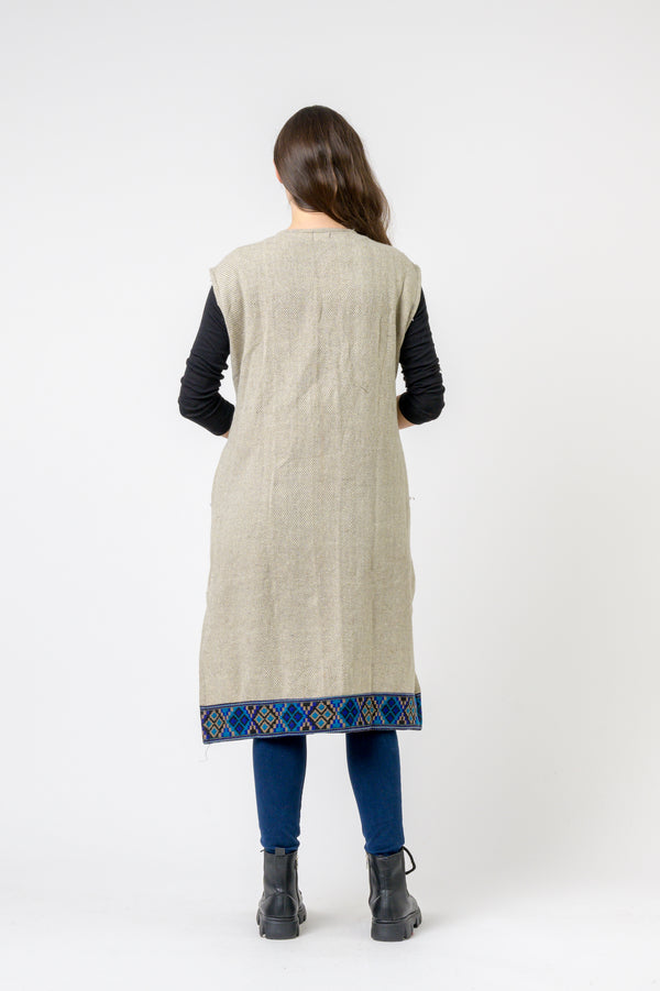 Sleeveless Shawl With Printed Hem - Assorted