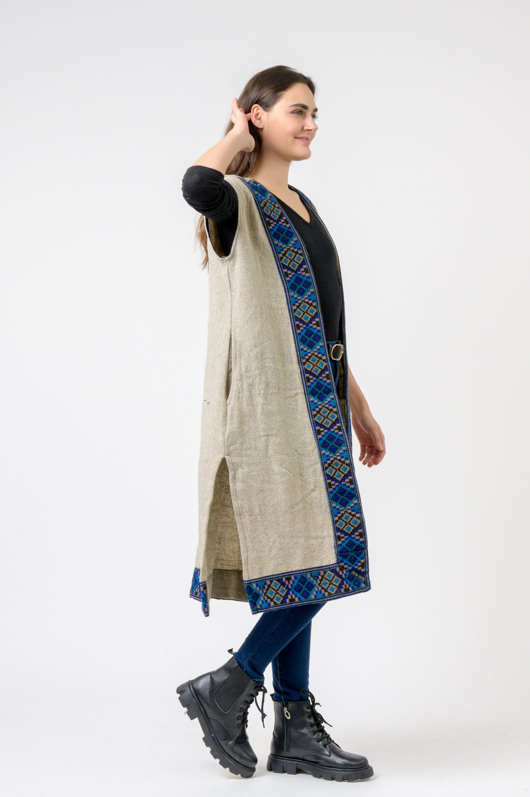 Sleeveless Shawl With Printed Hem - Assorted