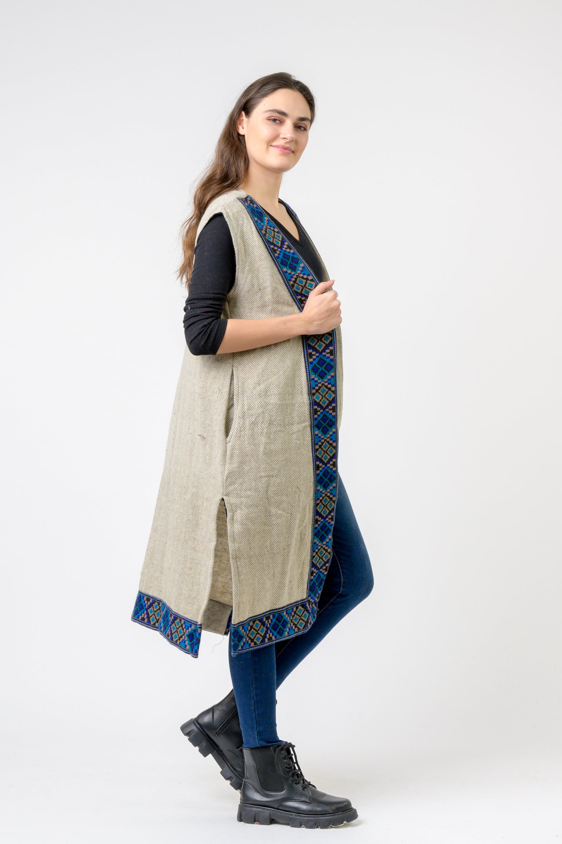 Sleeveless Shawl With Printed Hem - Assorted