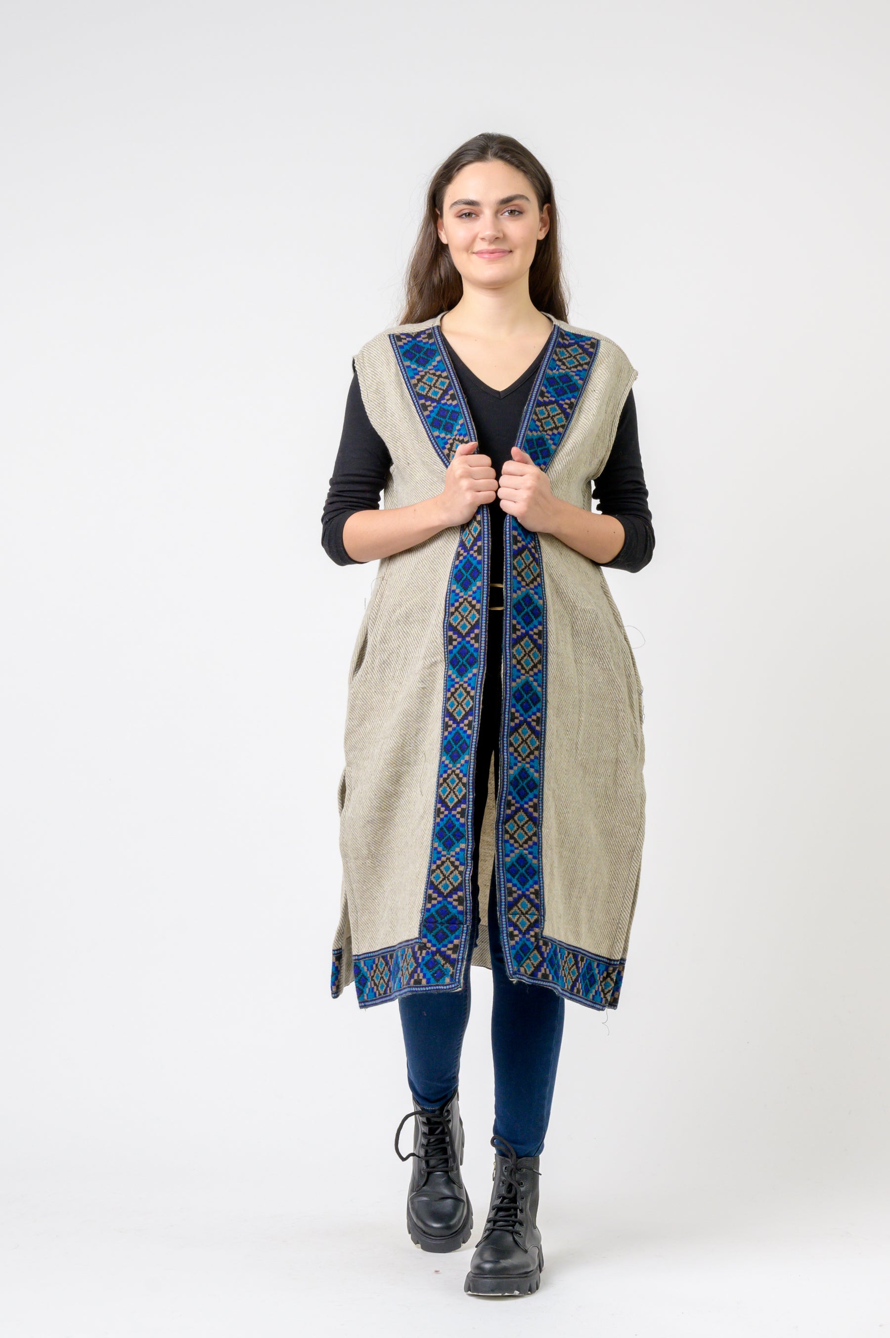 Sleeveless Shawl With Printed Hem - Assorted