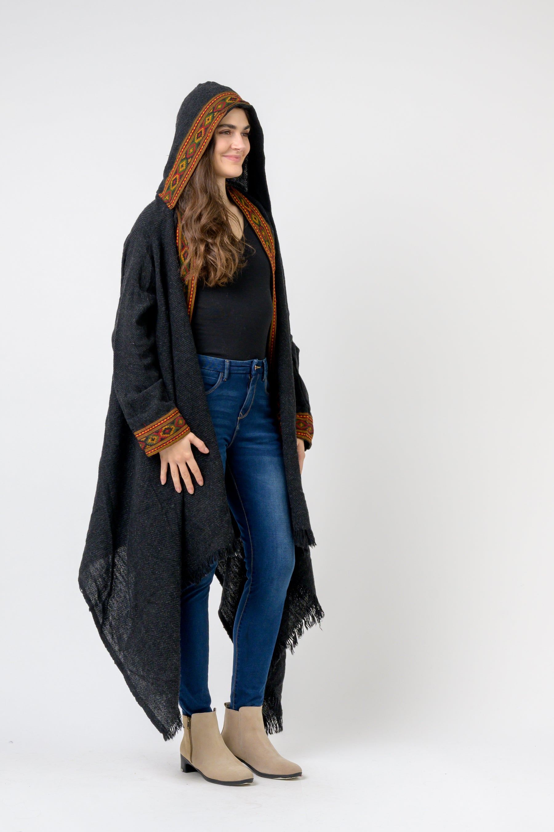 Hooded Long Jacket With Border