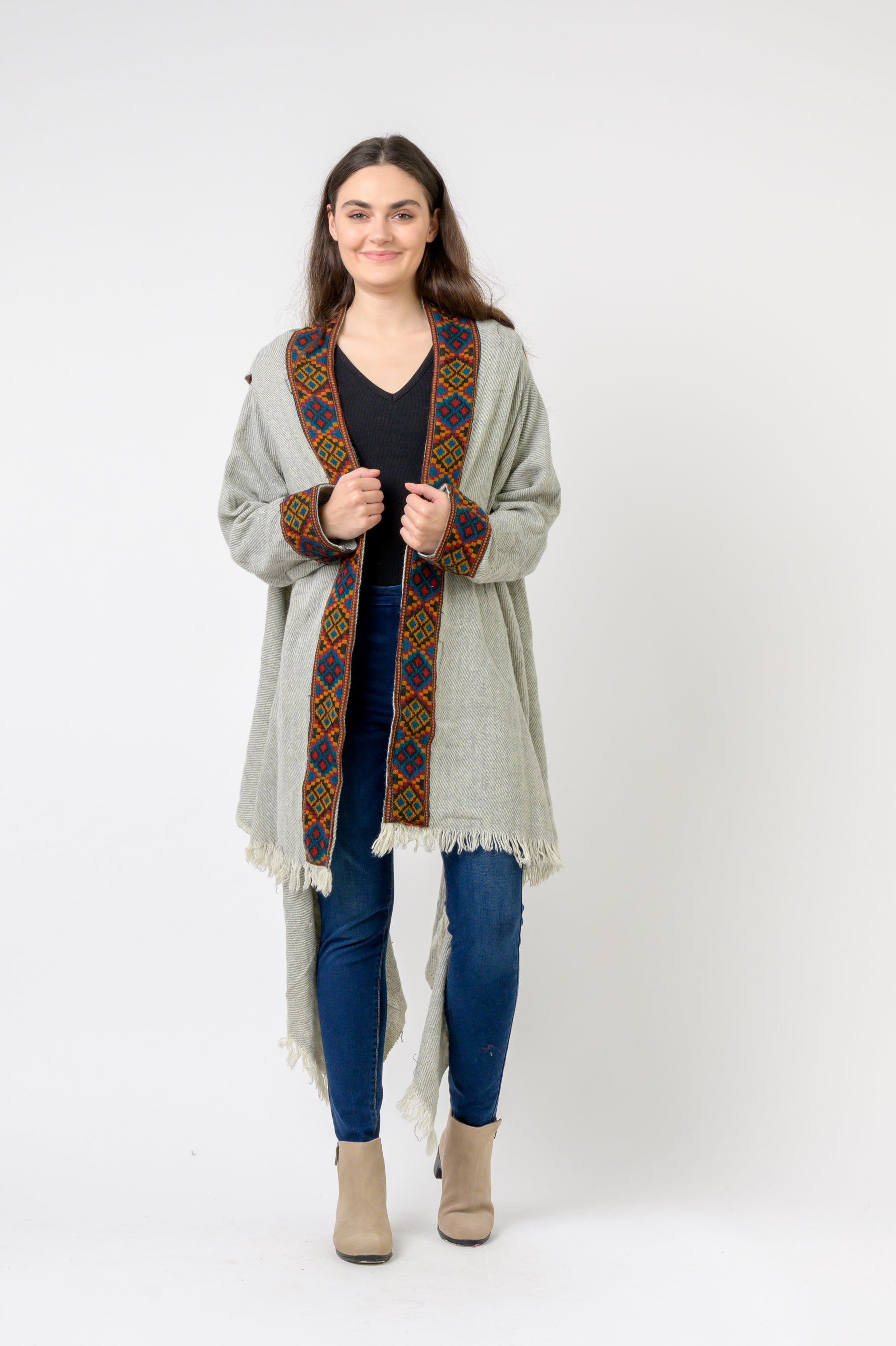 Hooded Long Jacket With Border