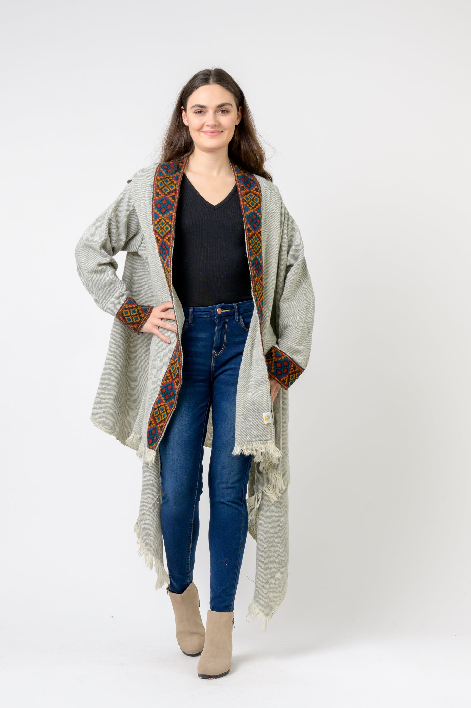 Hooded Long Jacket With Border