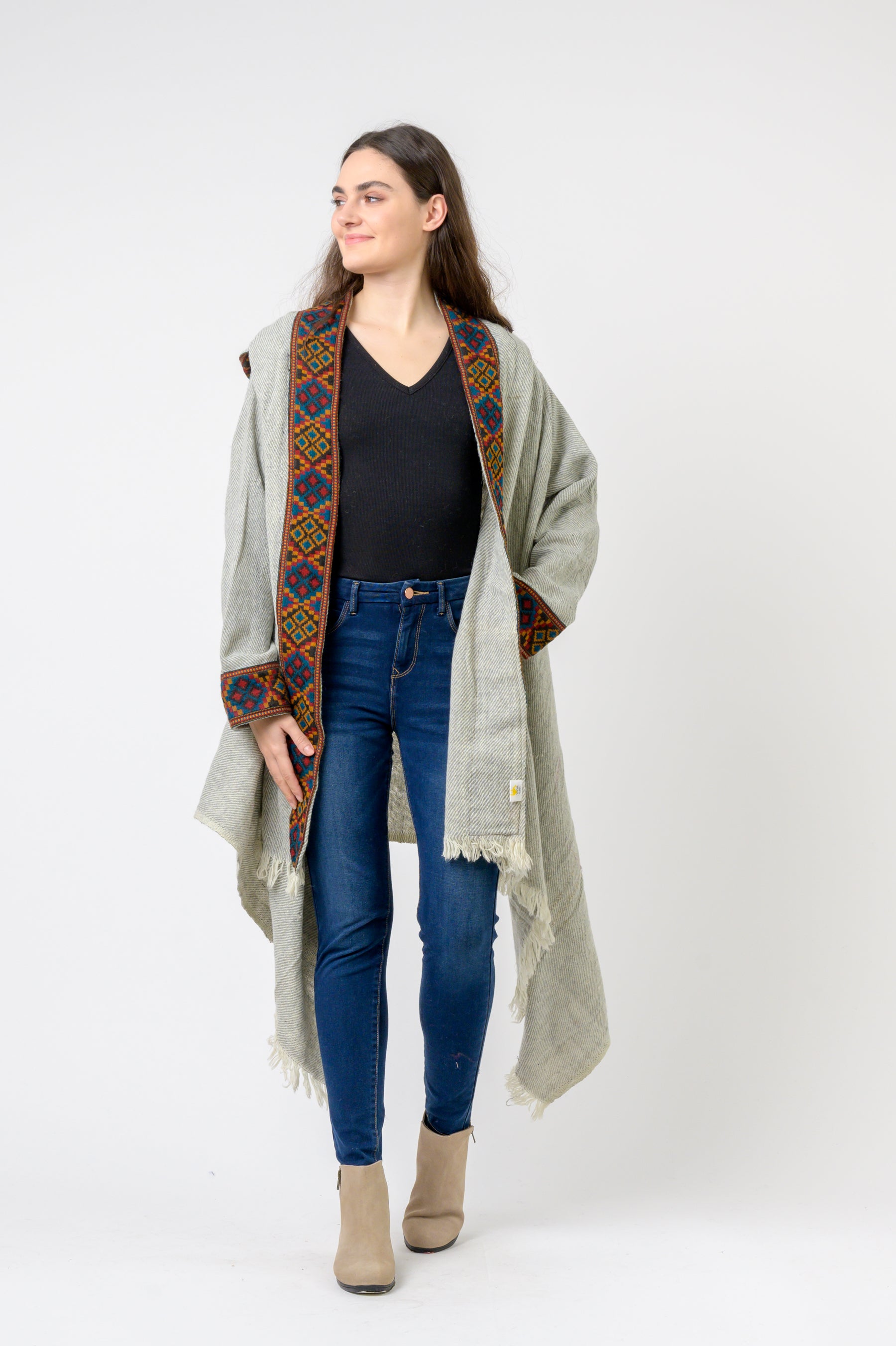Hooded Long Jacket With Border