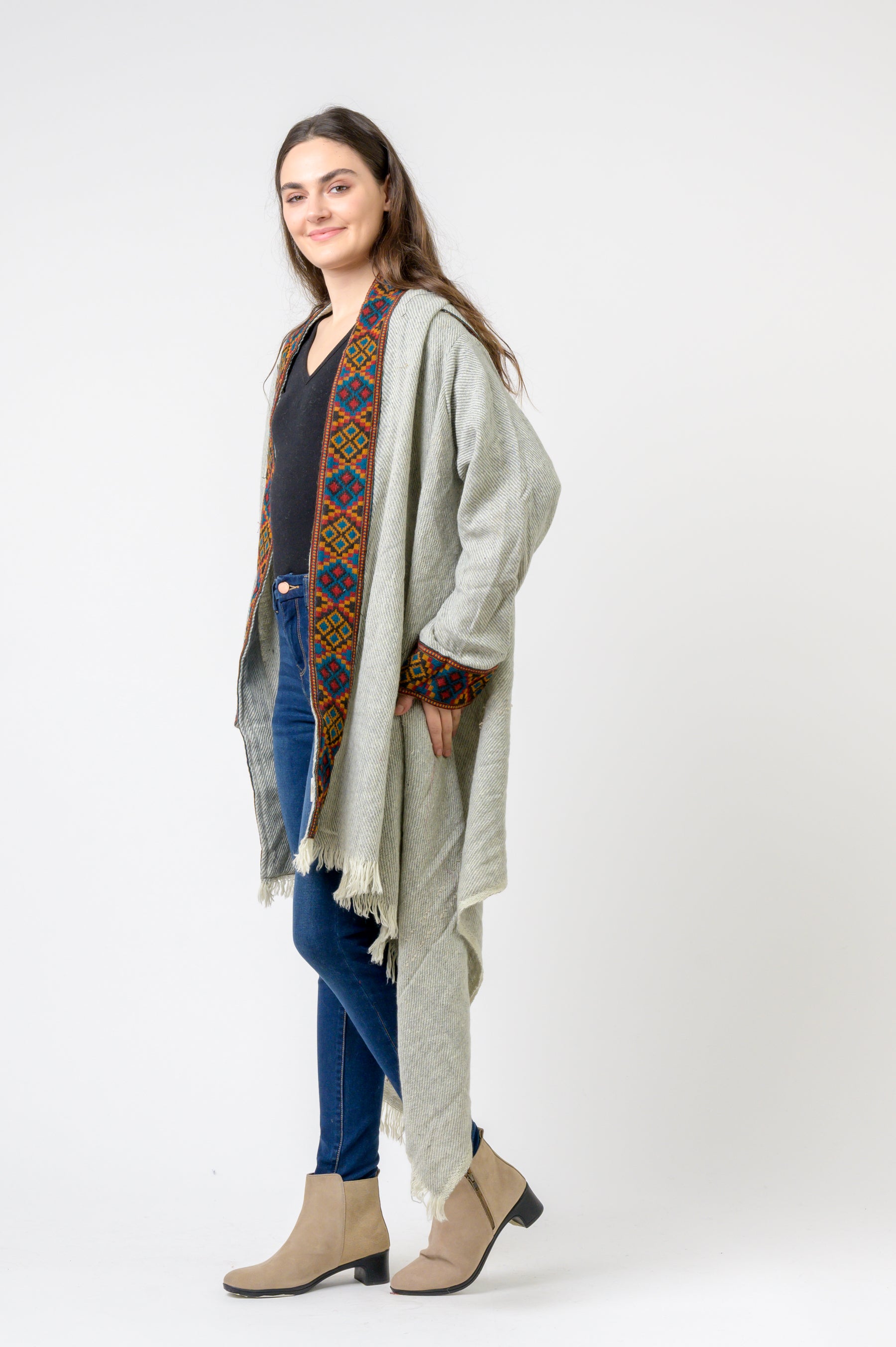 Hooded Long Jacket With Border