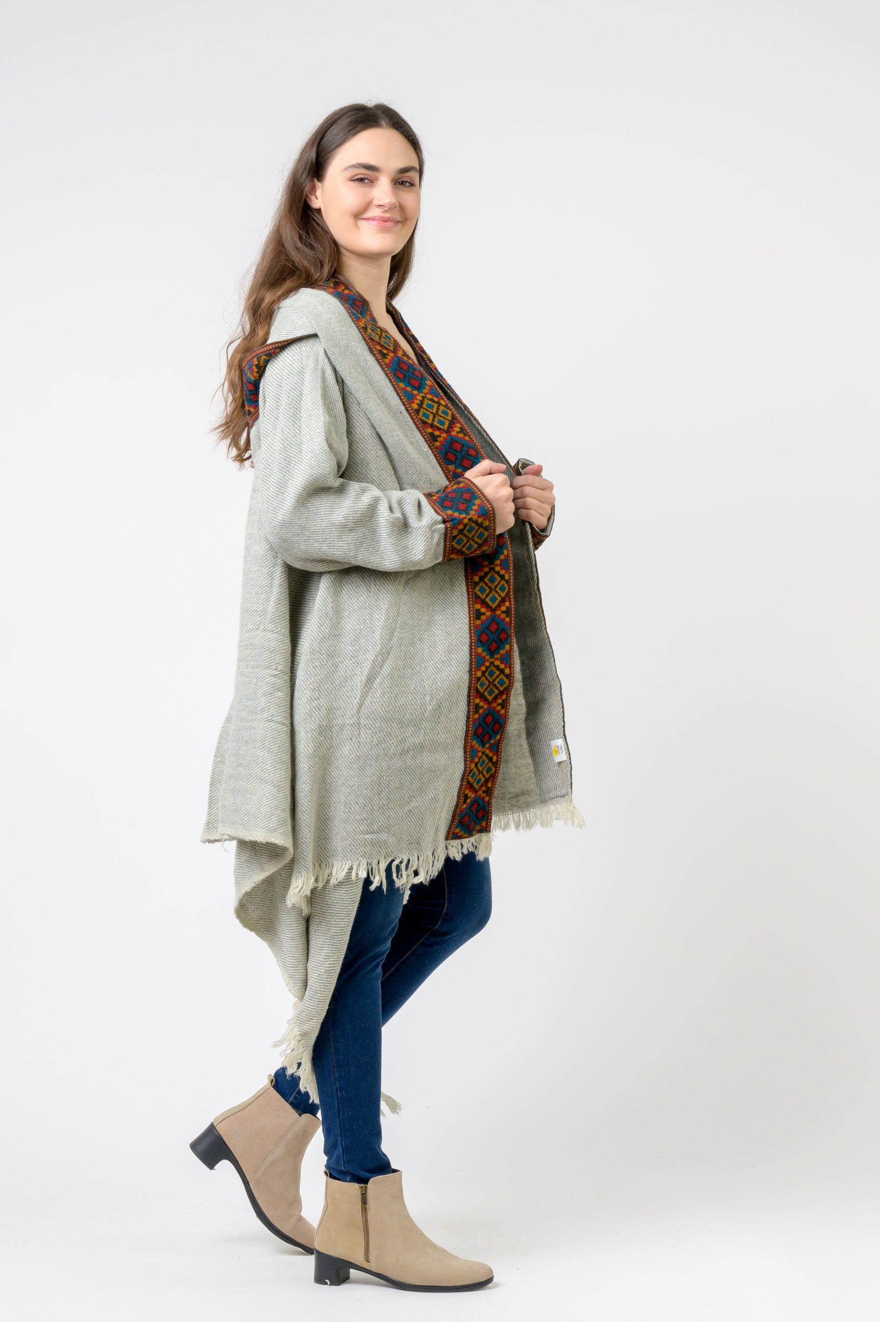 Hooded Long Jacket With Border