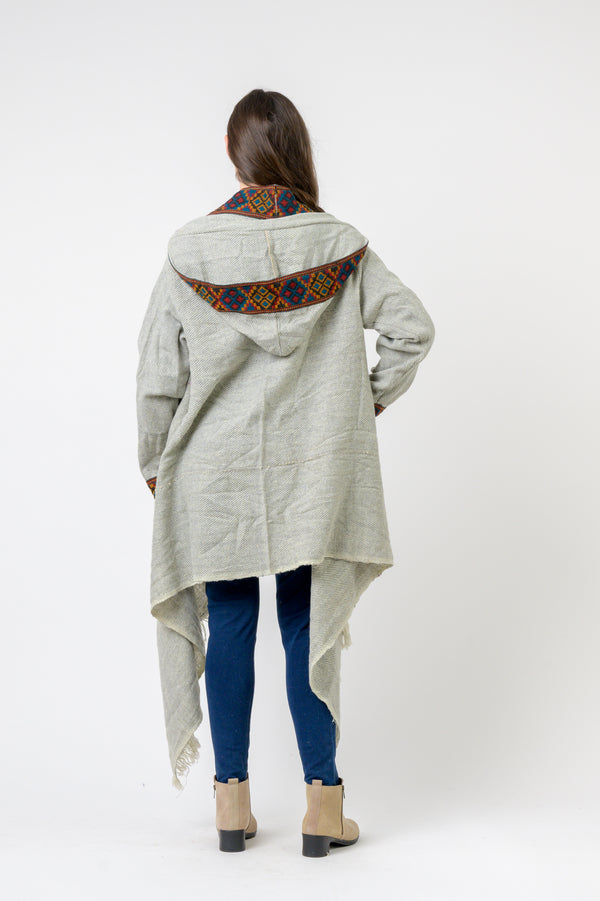 Hooded Long Jacket With Border