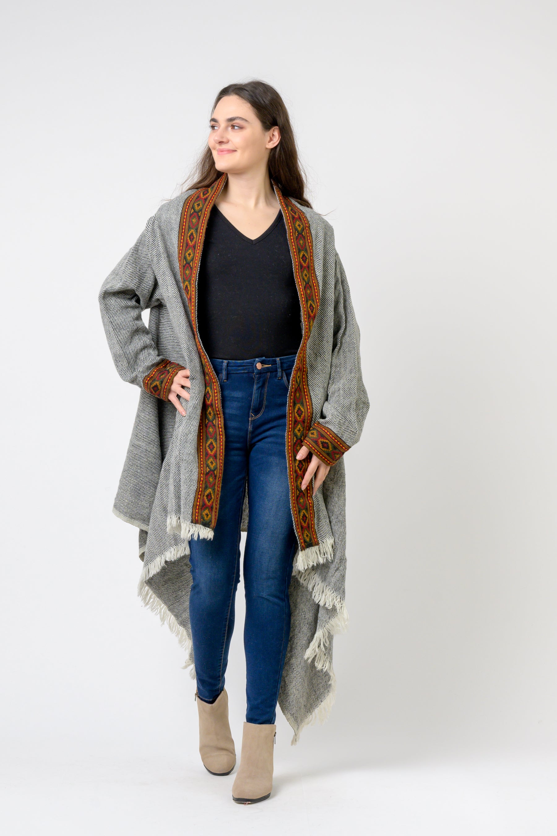 Hooded Long Jacket With Border