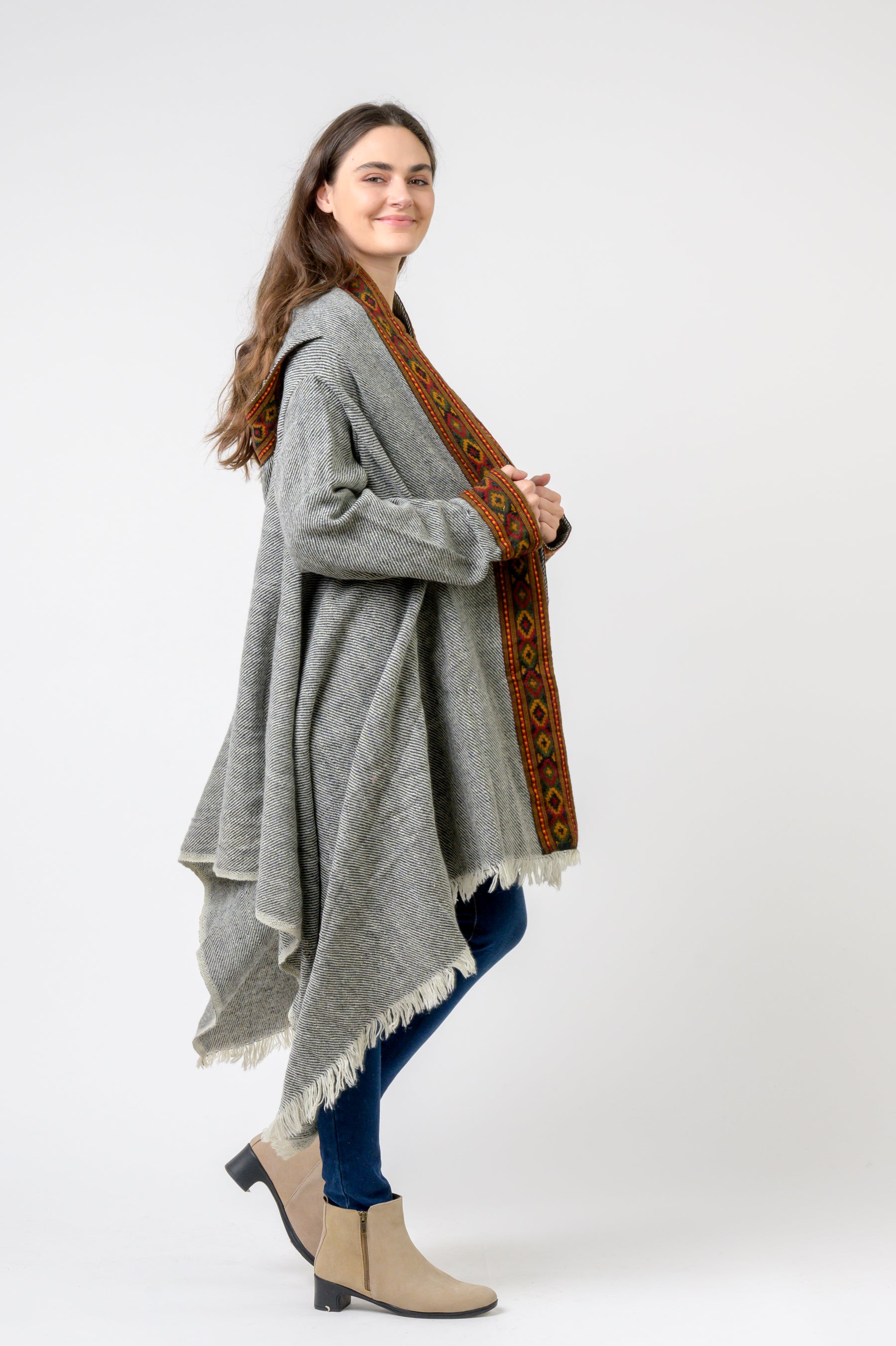 Hooded Long Jacket With Border