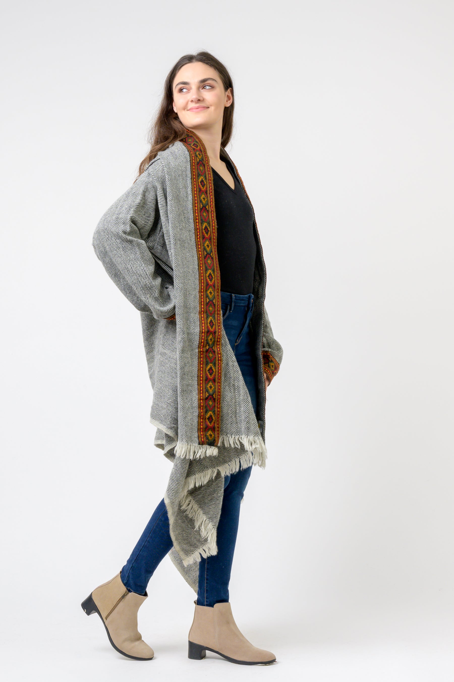 Hooded Long Jacket With Border