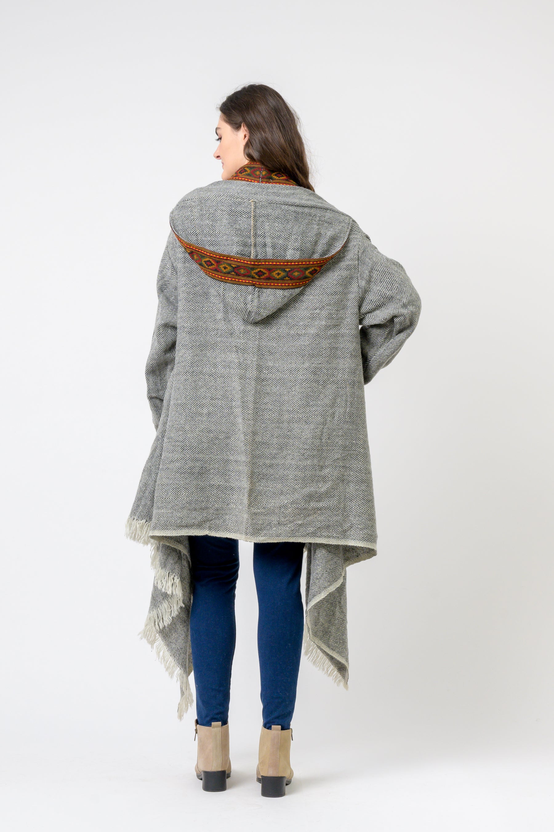 Hooded Long Jacket With Border