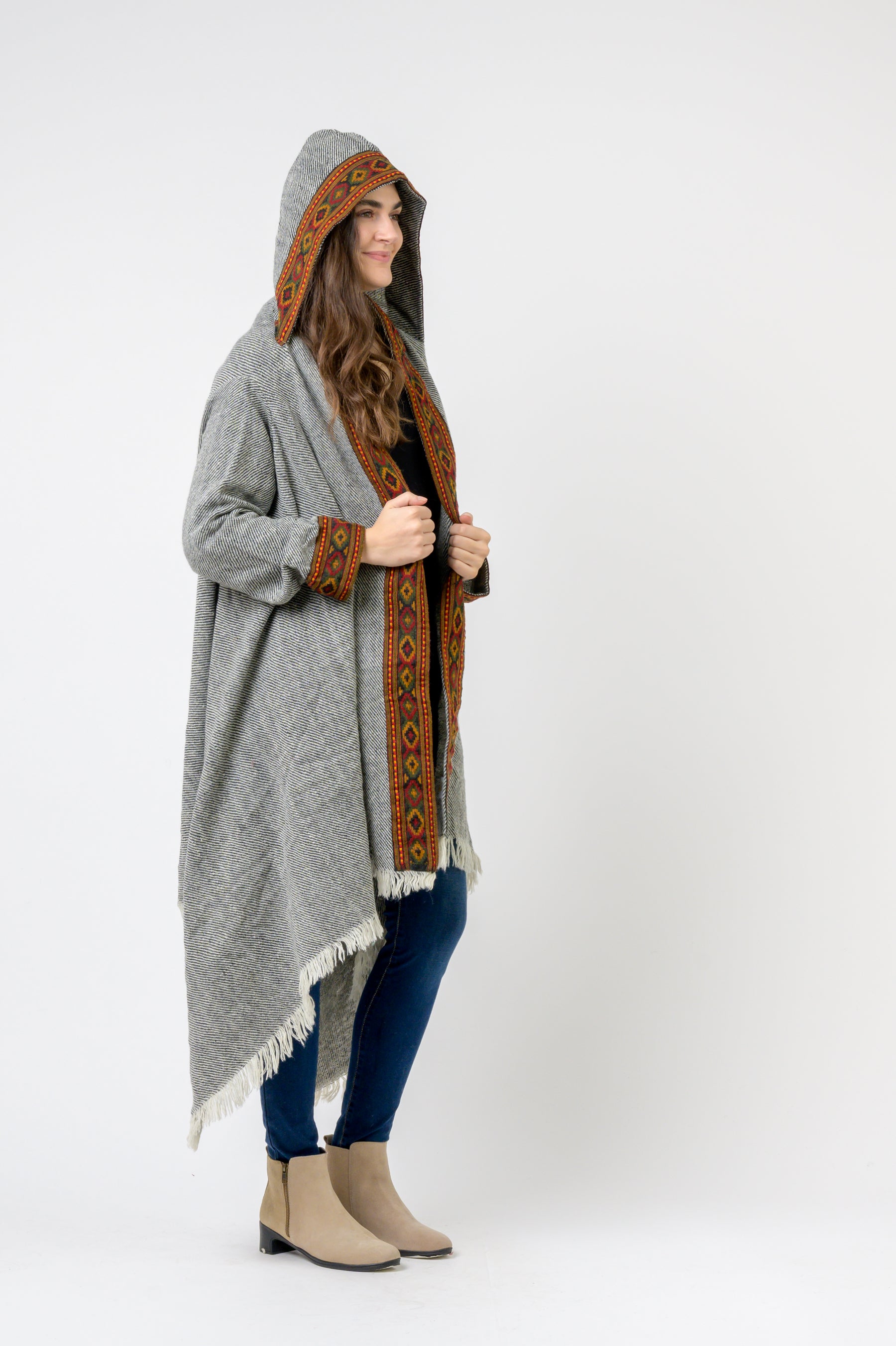 Hooded Long Jacket With Border