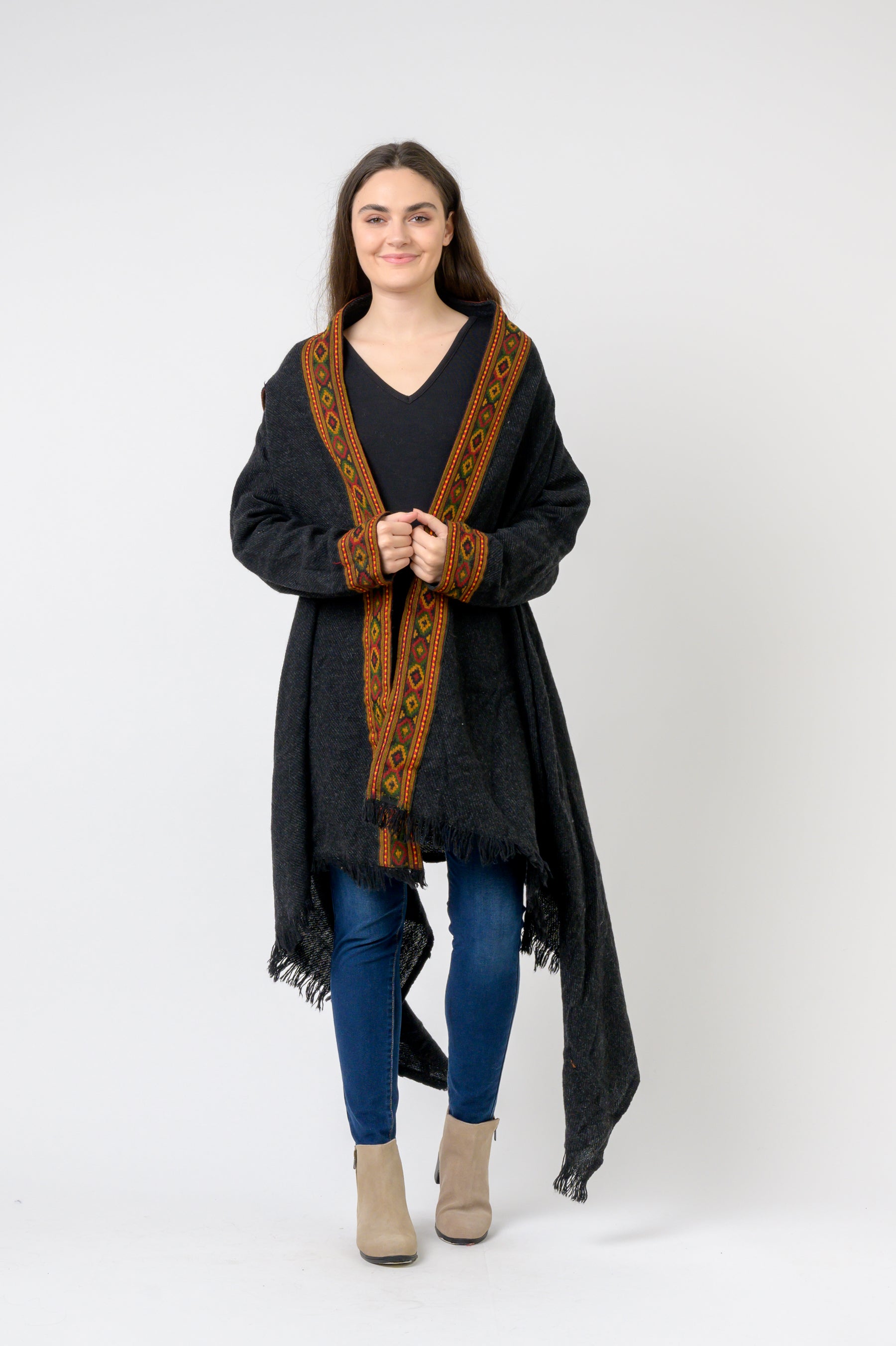 Hooded Long Jacket With Border