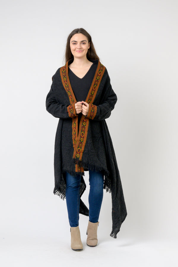 Hooded Long Jacket With Border