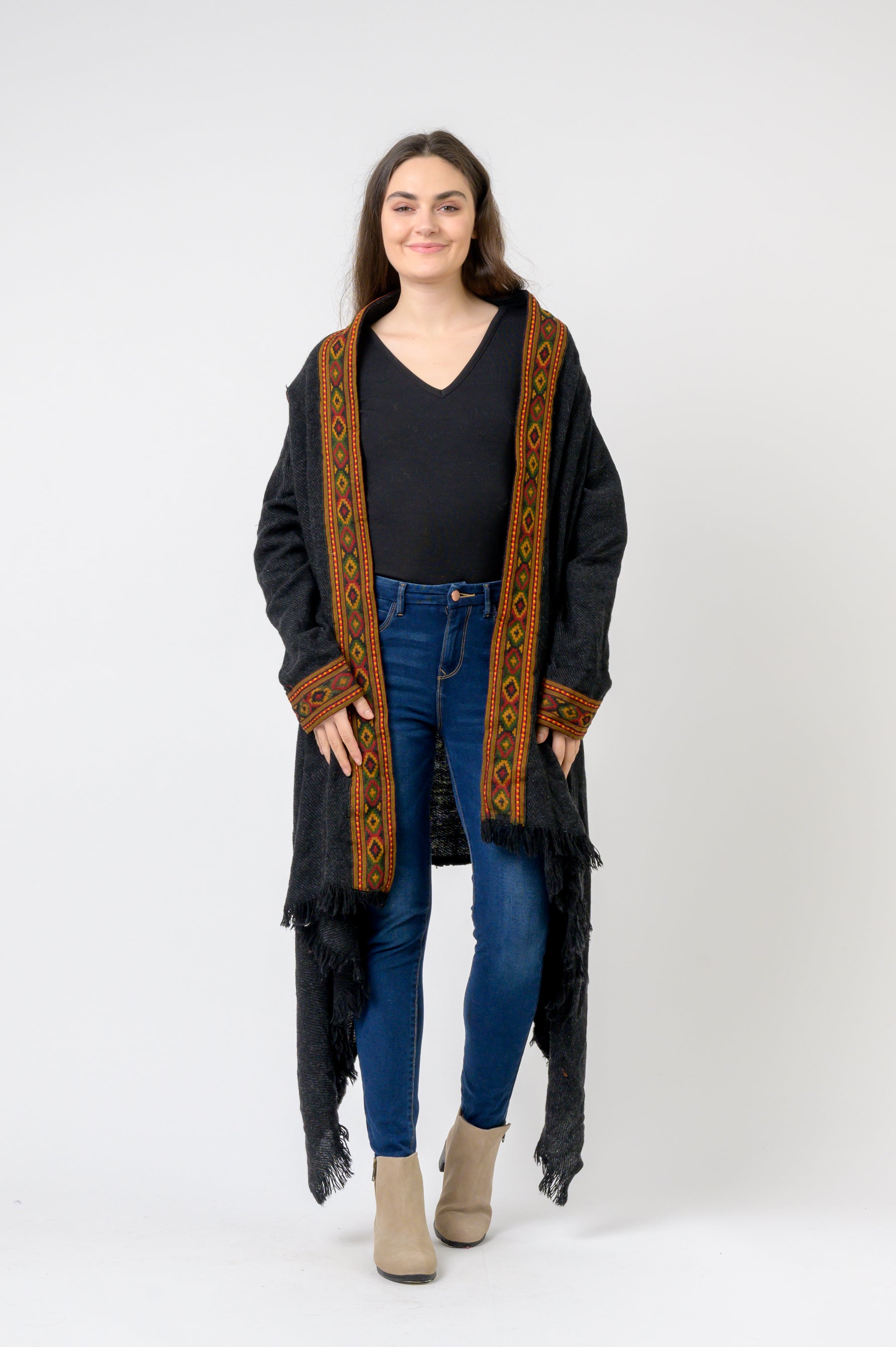 Hooded Long Jacket With Border