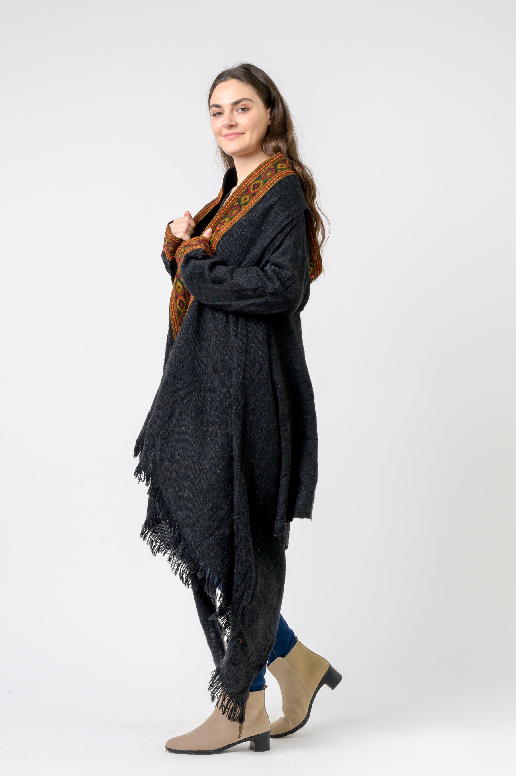 Hooded Long Jacket With Border