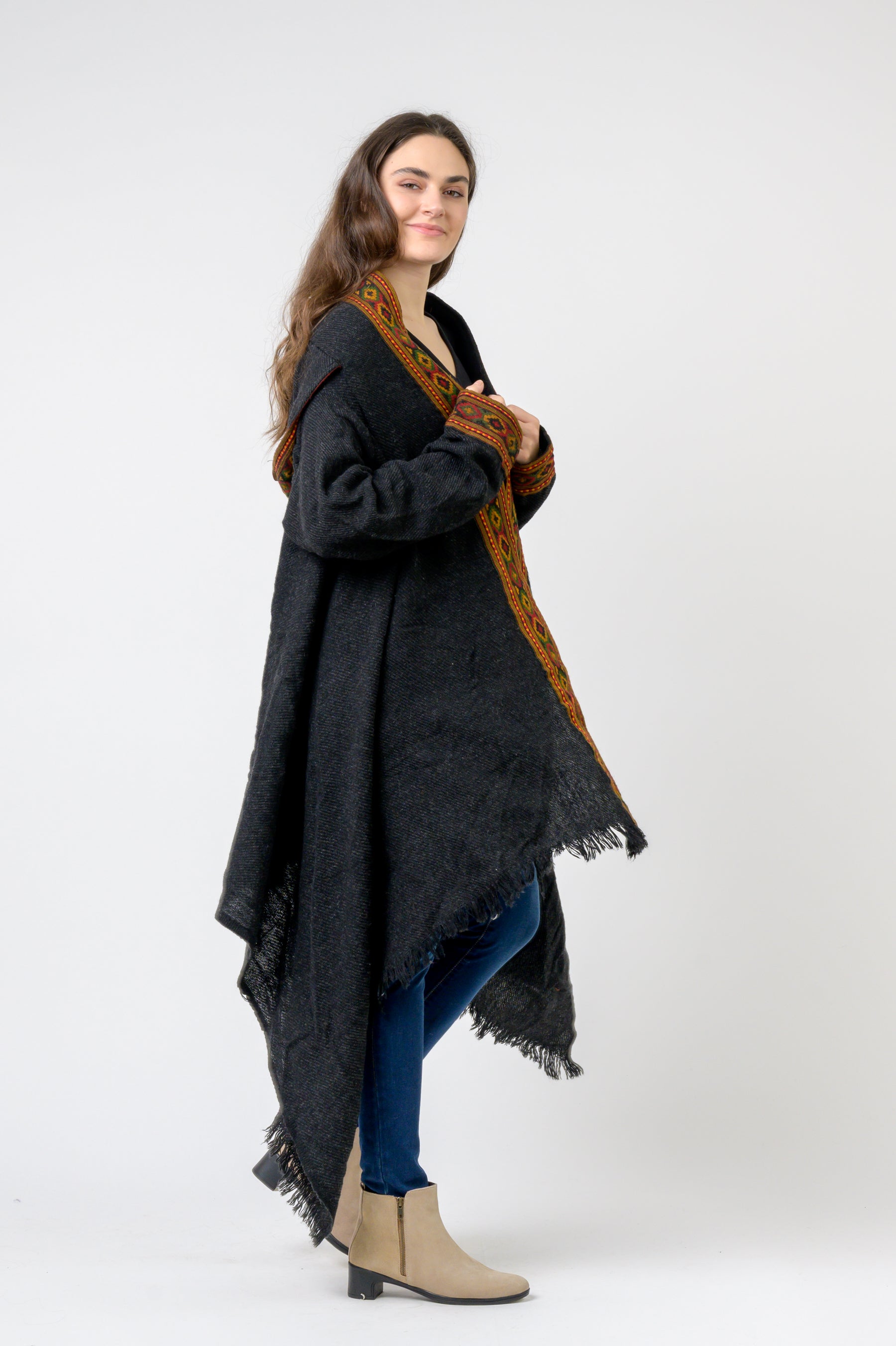 Hooded Long Jacket With Border