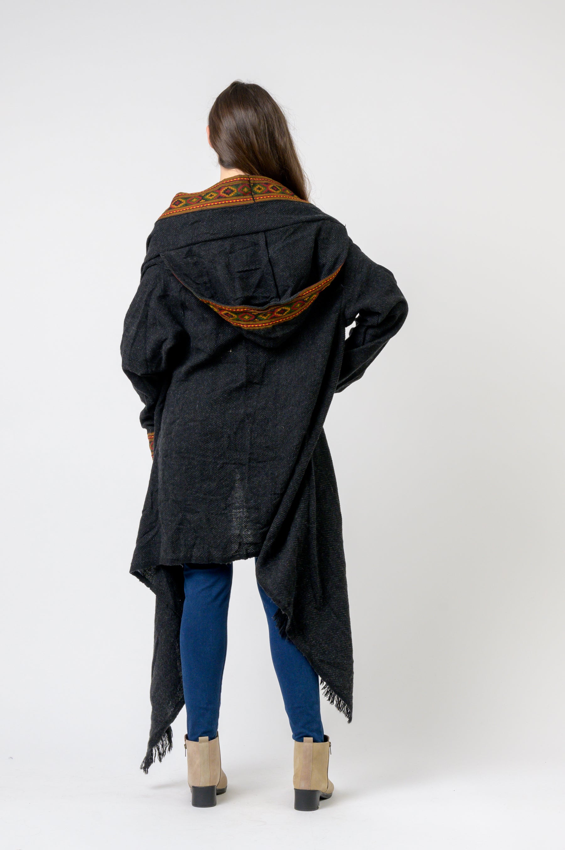 Hooded Long Jacket With Border