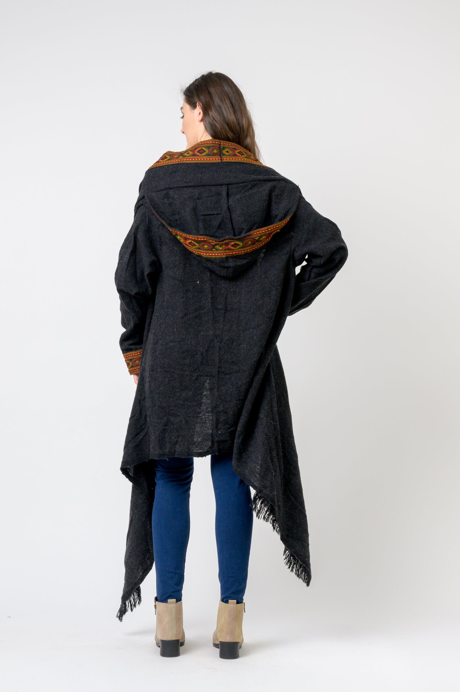 Hooded Long Jacket With Border