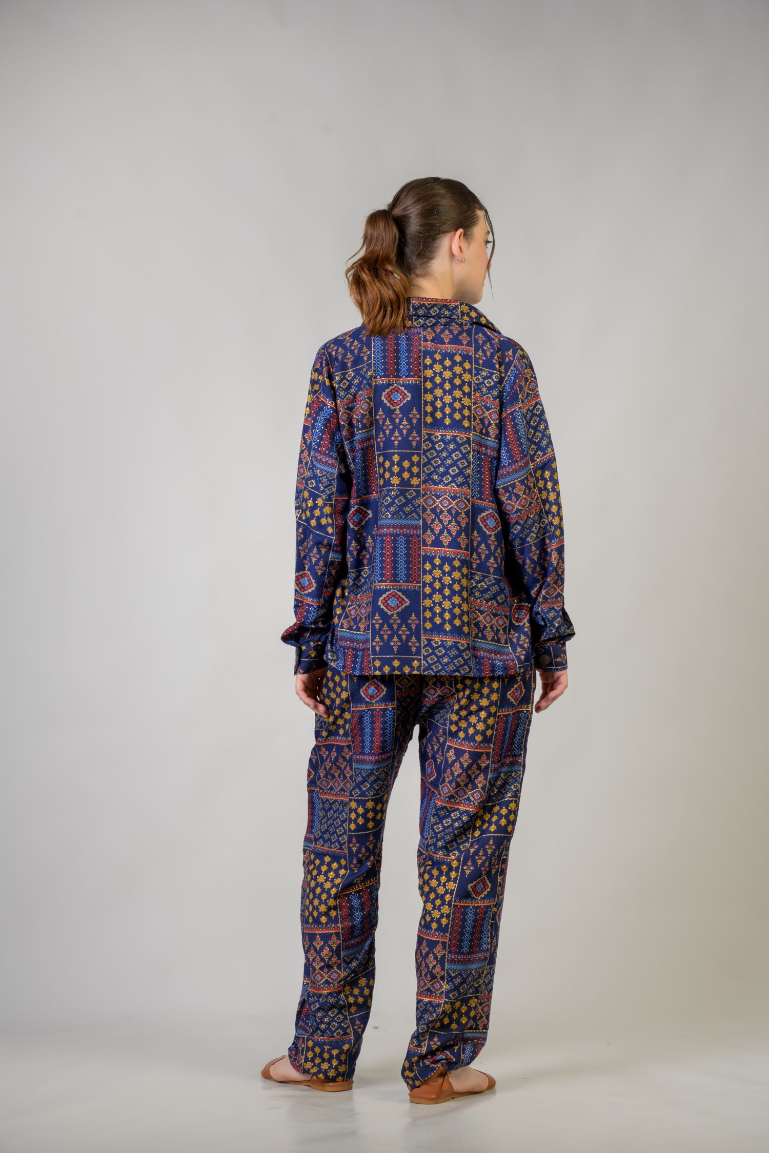 Patch Print Shirt And Trouser Set - Blue