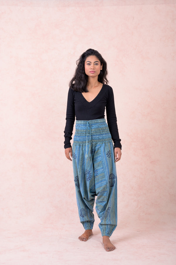 Striped Tie-Waist Pants - Turquoise