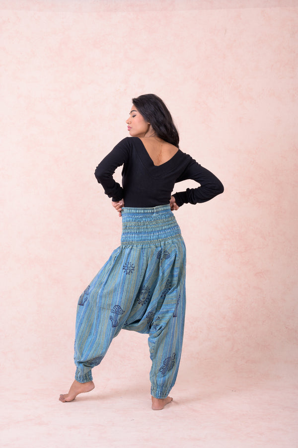 Striped Tie-Waist Pants - Turquoise