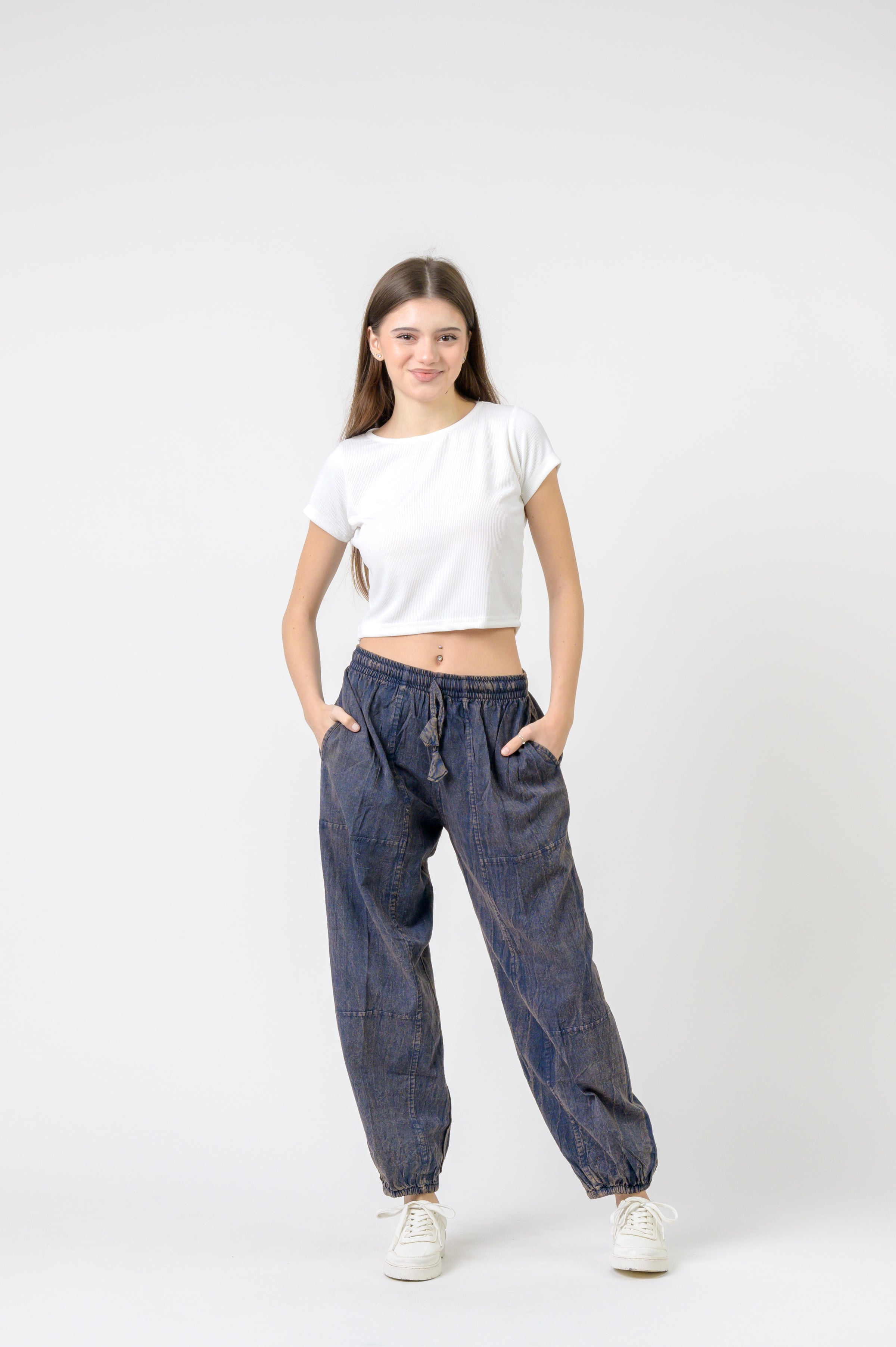 Tie-Front Yoga Pants - Blue