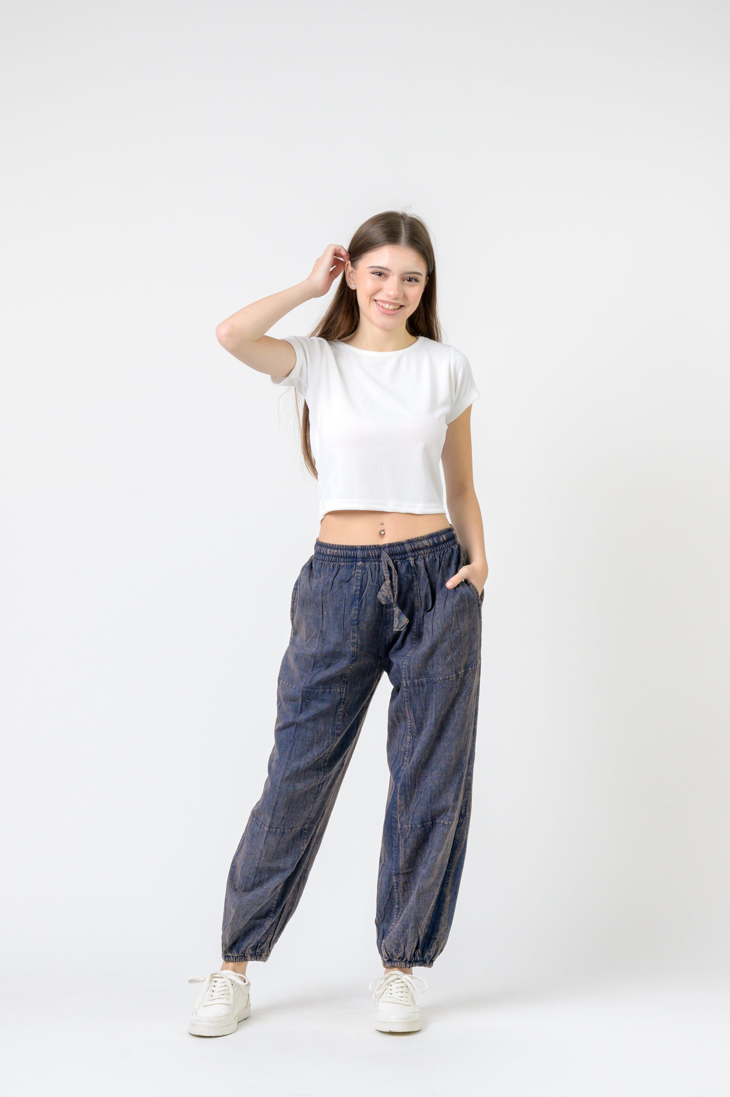 Tie-Front Yoga Pants - Blue