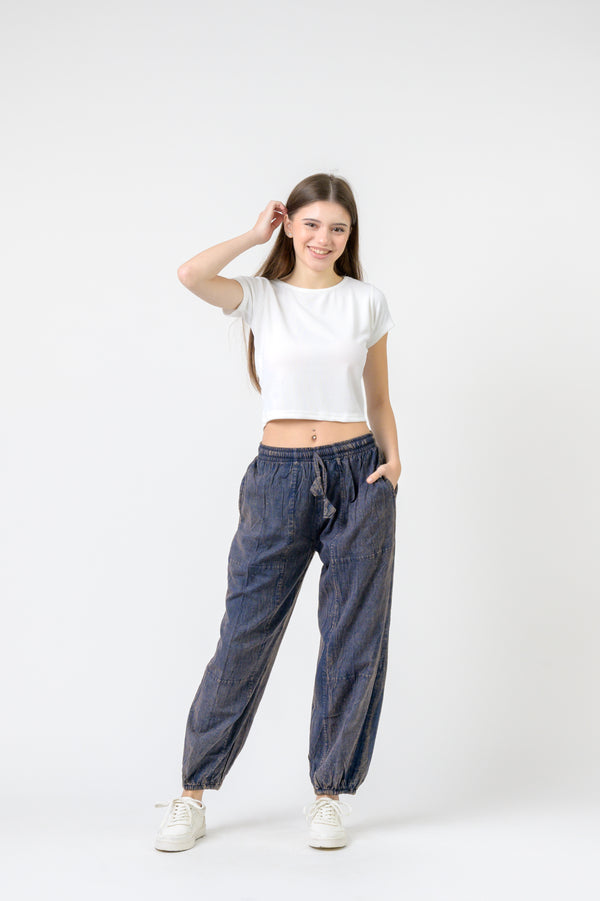 Tie-Front Yoga Pants - Blue