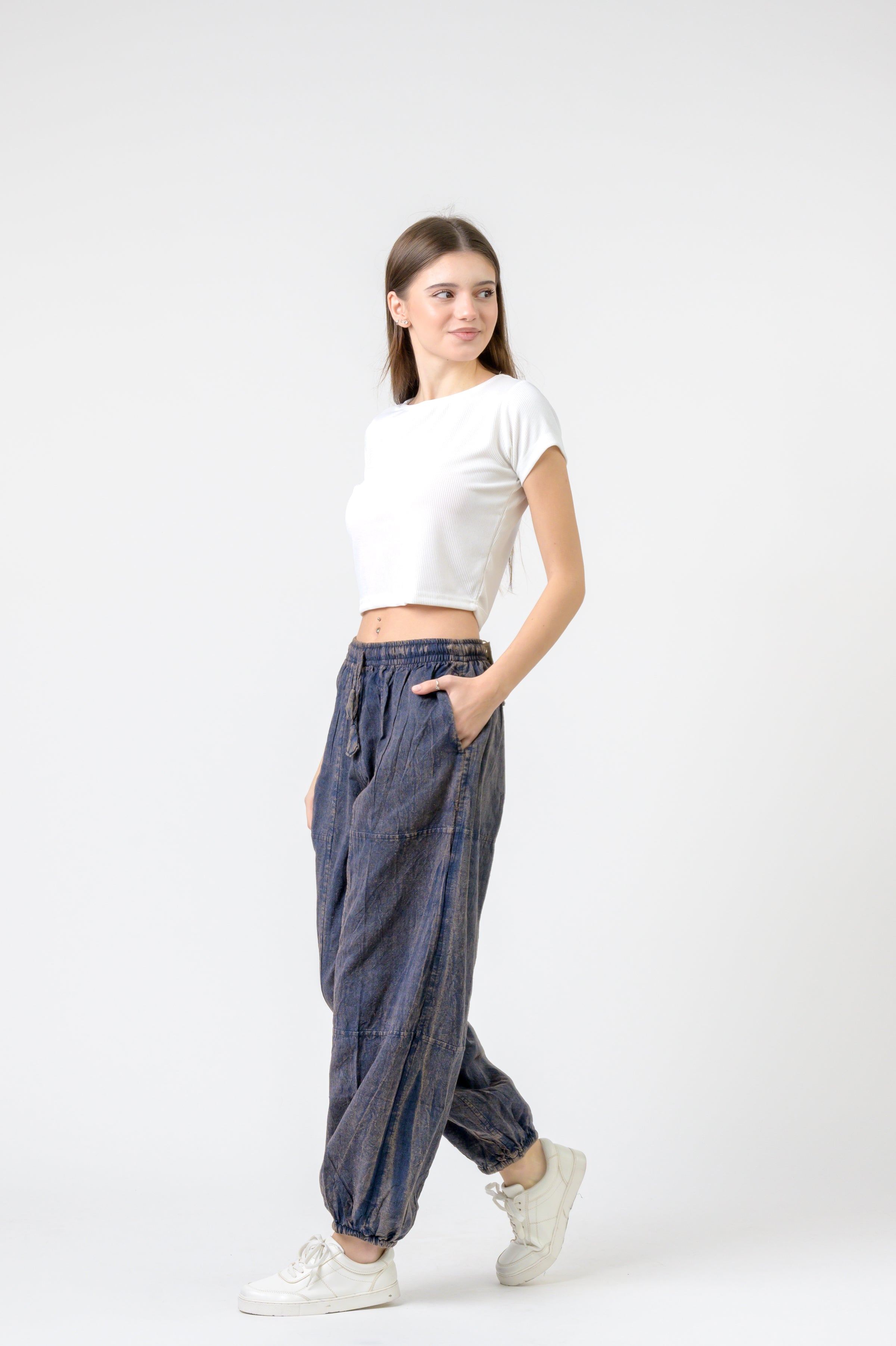 Tie-Front Yoga Pants - Blue
