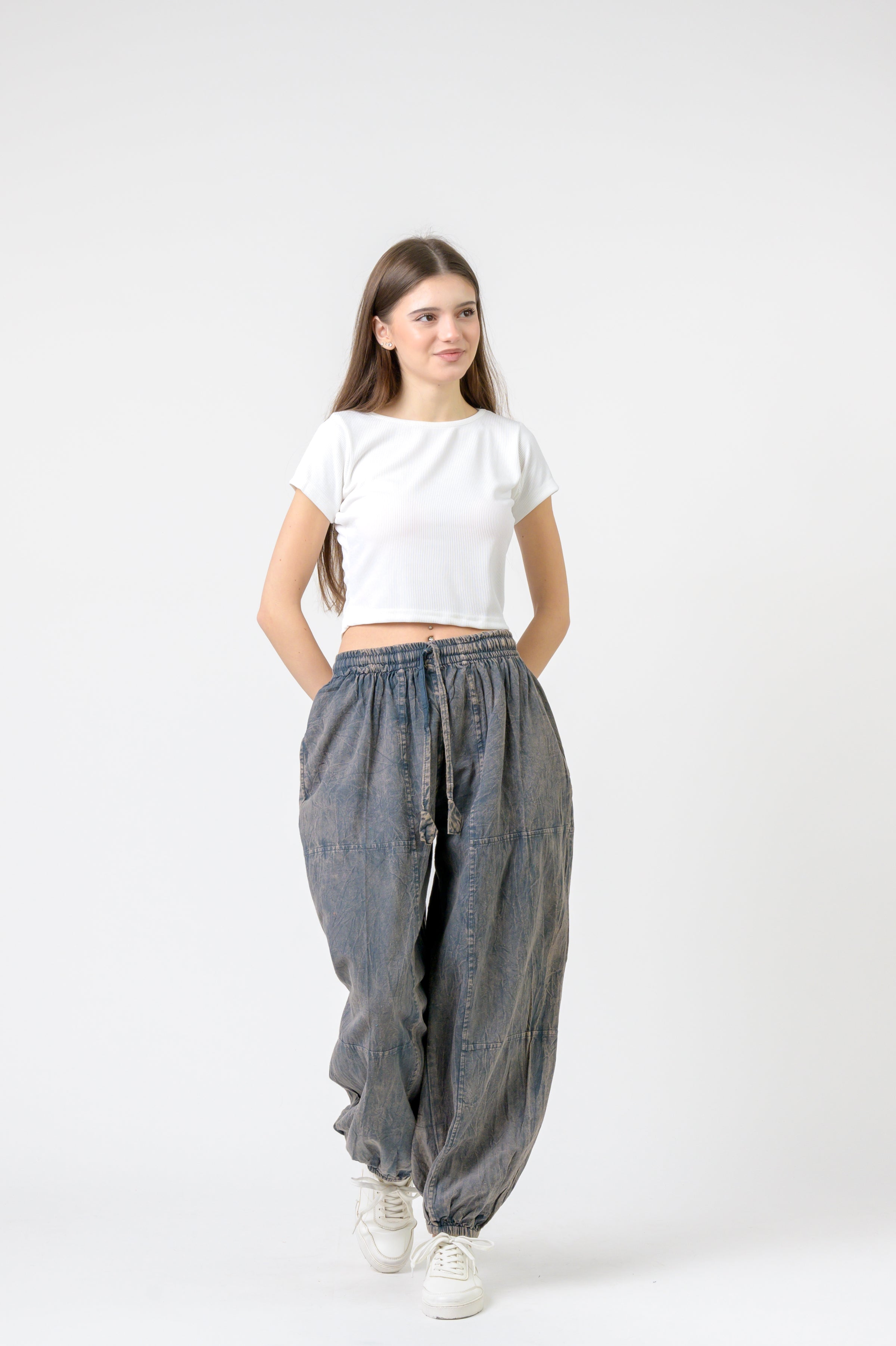 Tie-Front Yoga Pants - Grey