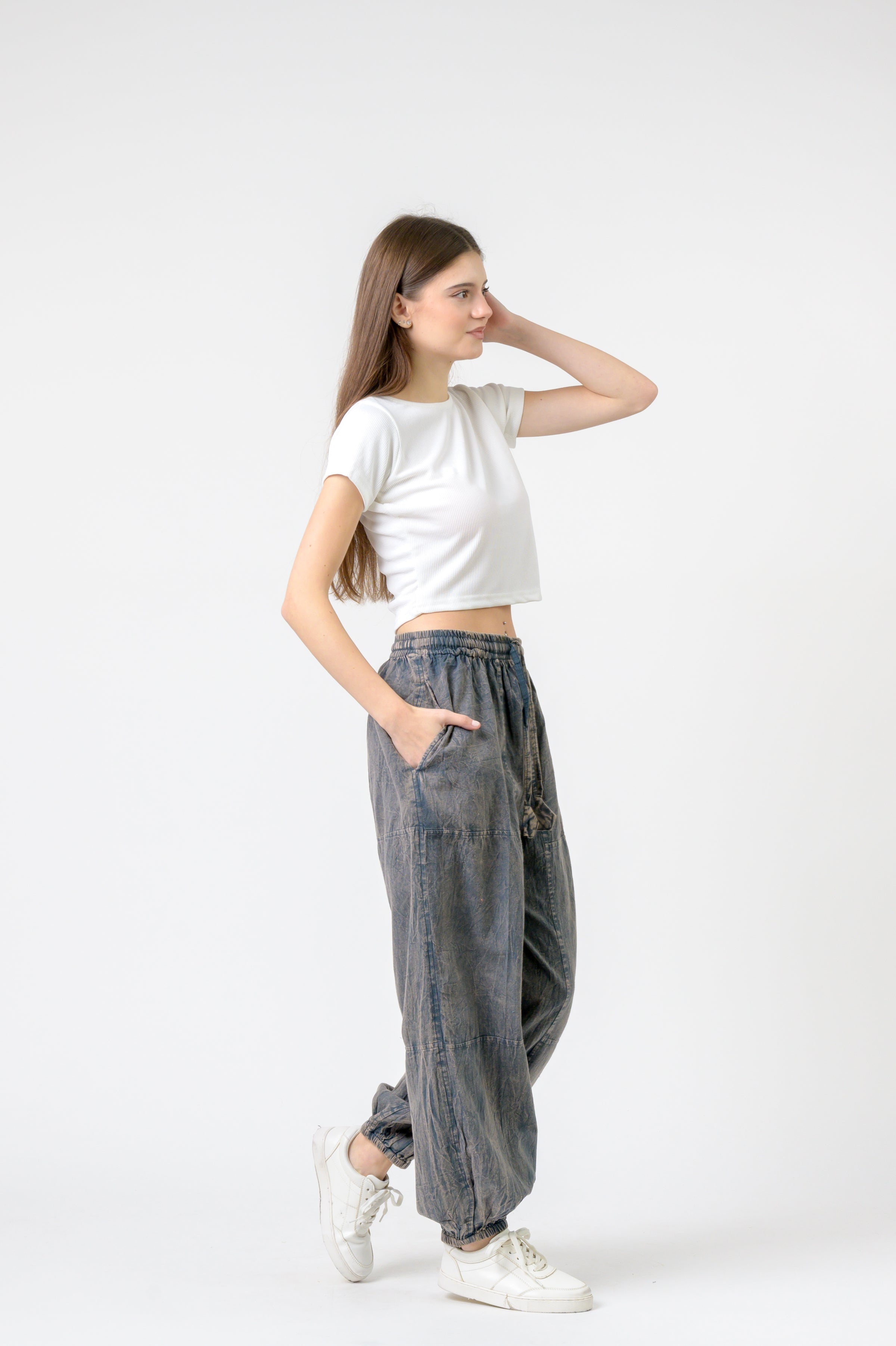 Tie-Front Yoga Pants - Grey