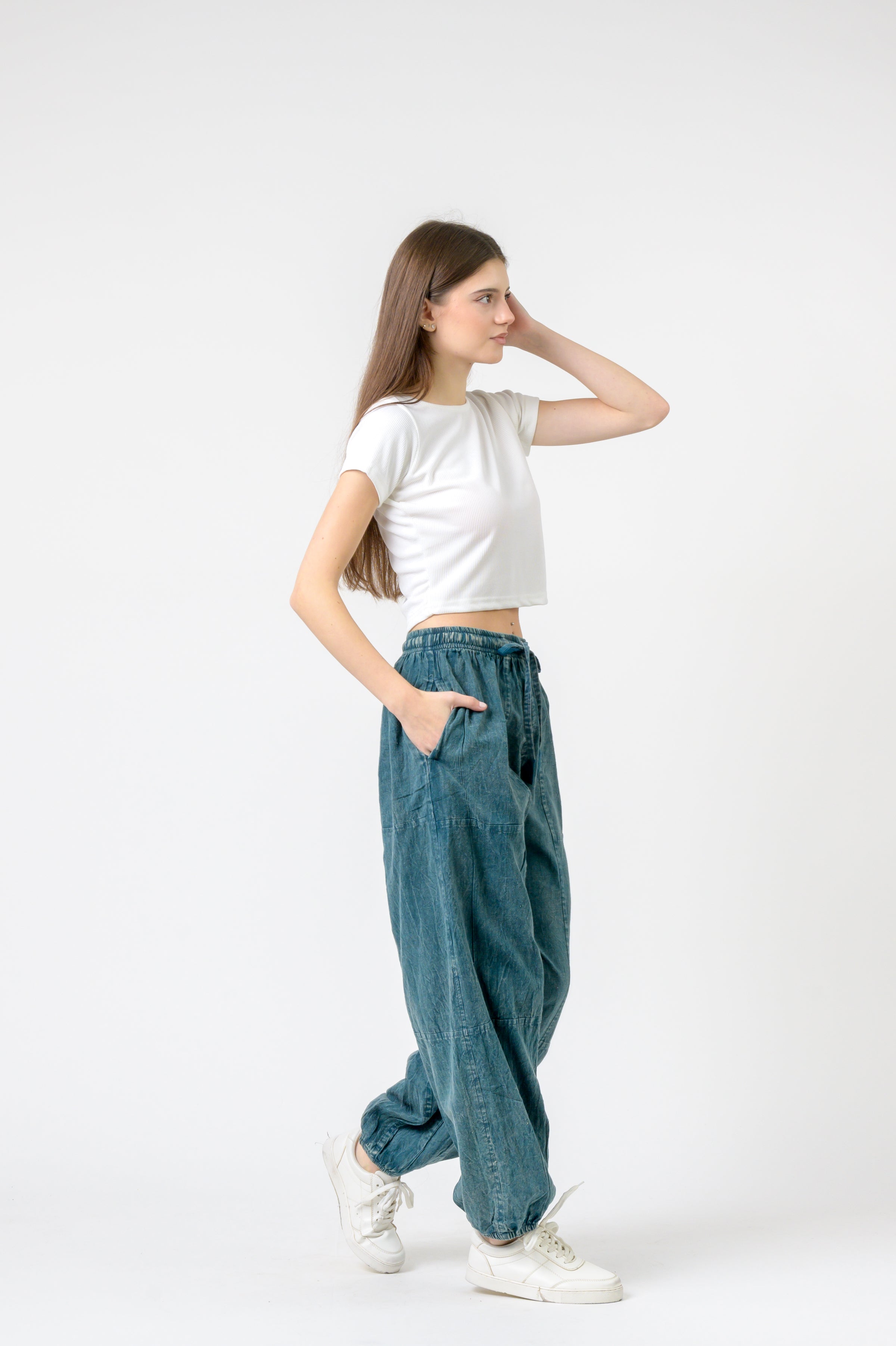 Tie-Front Yoga Pants - Turquoise