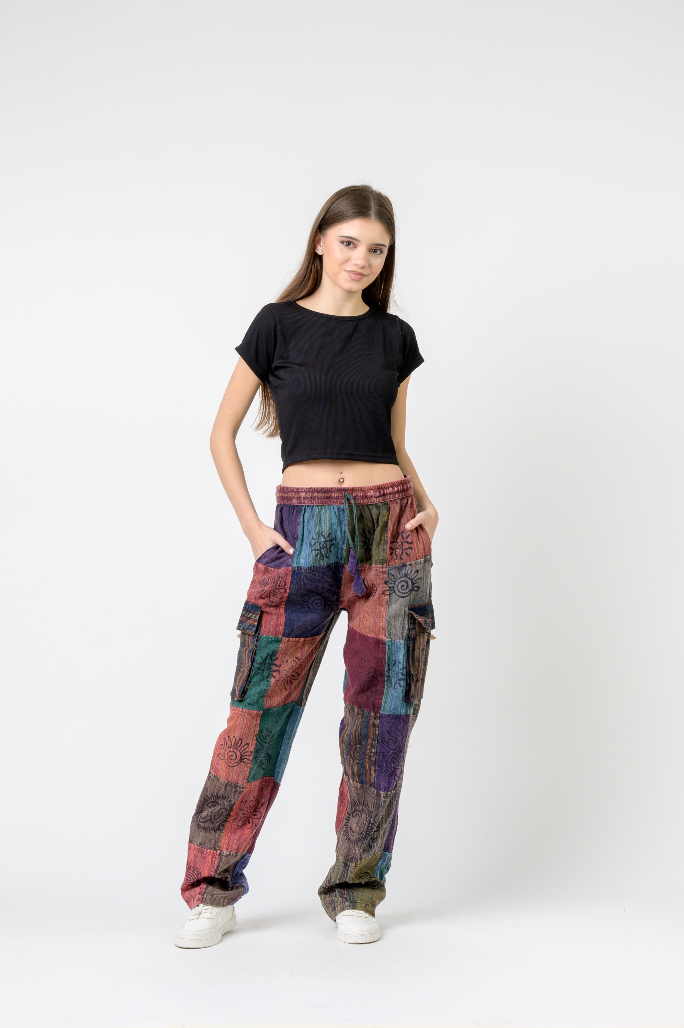 Mixed Tie-Waist Straight Pants