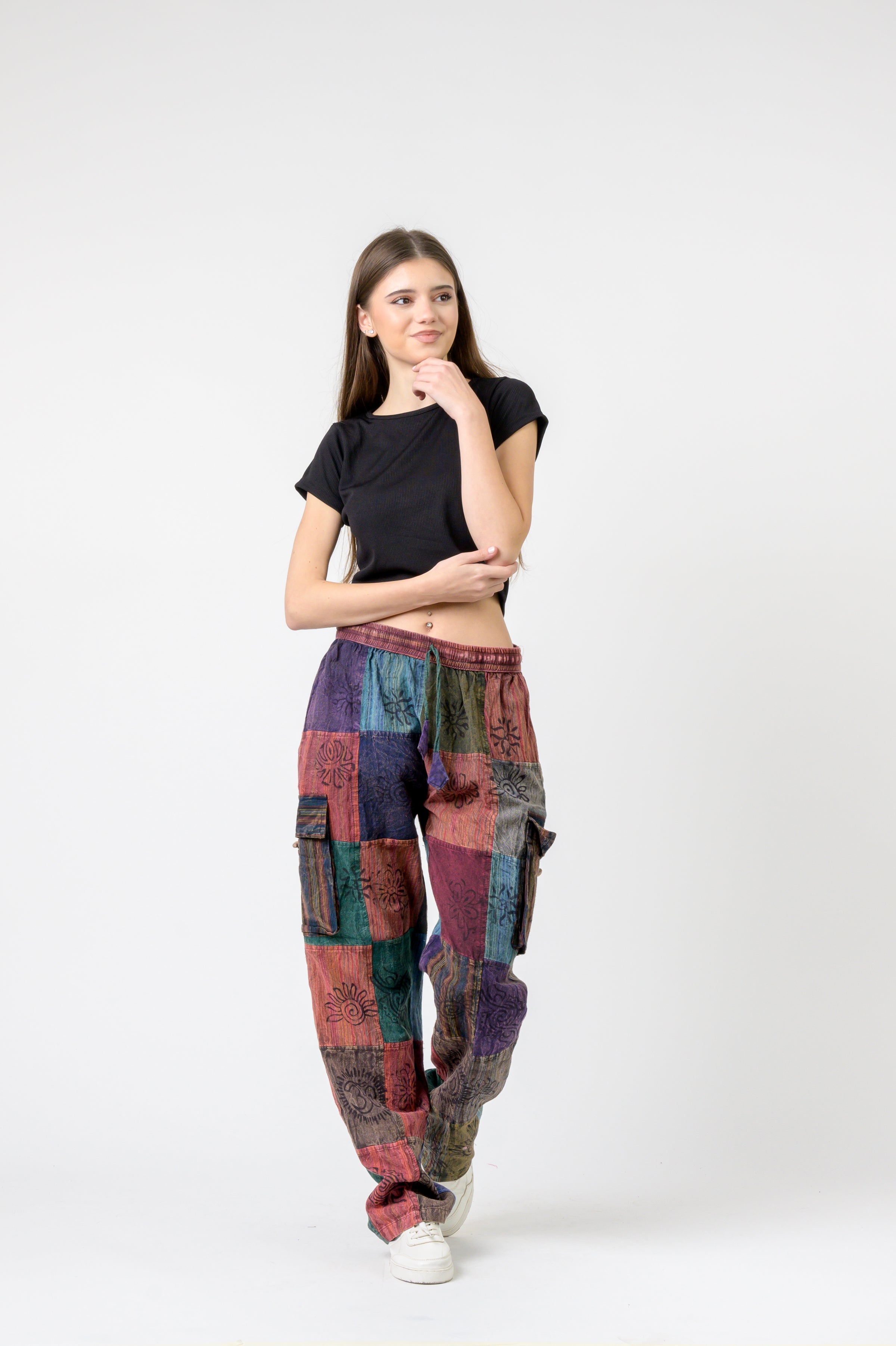 Mixed Tie-Waist Straight Pants
