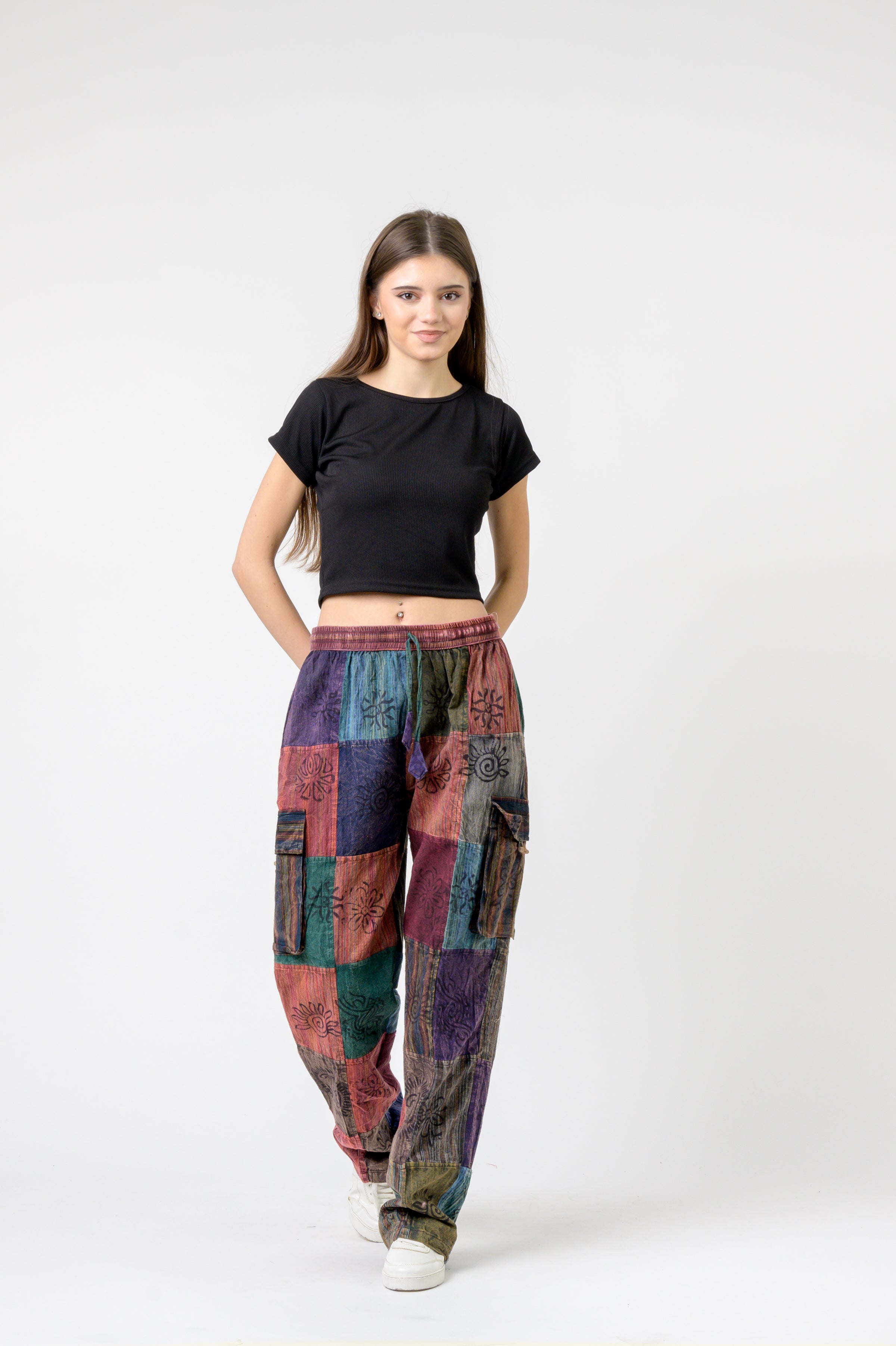 Mixed Tie-Waist Straight Pants