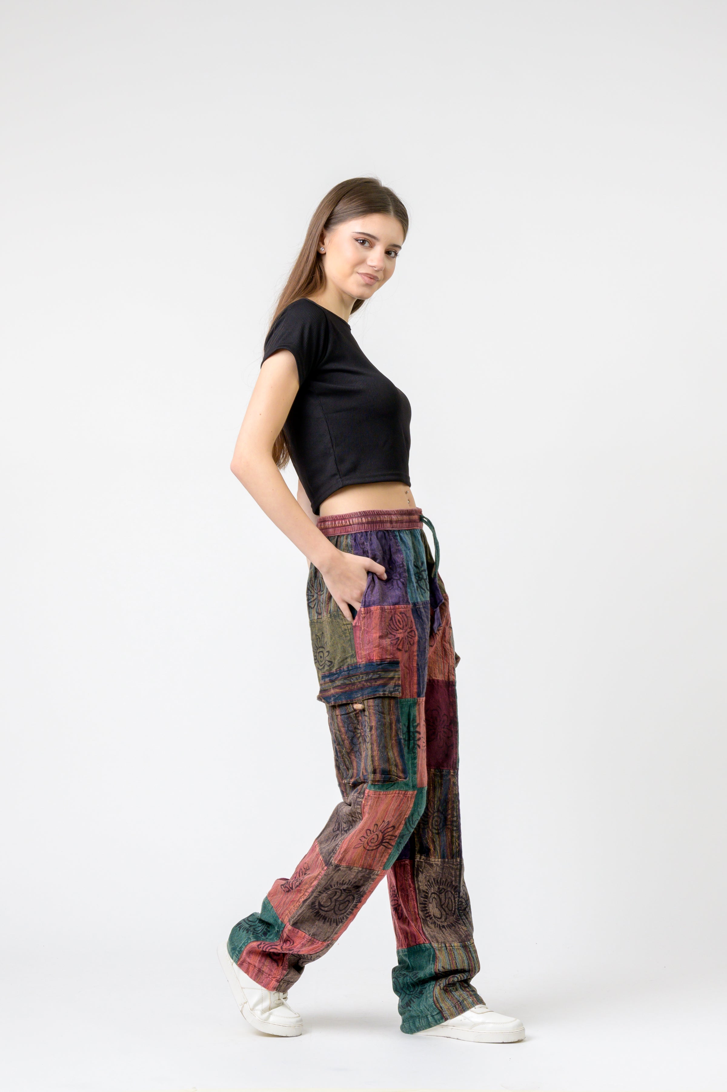Mixed Tie-Waist Straight Pants