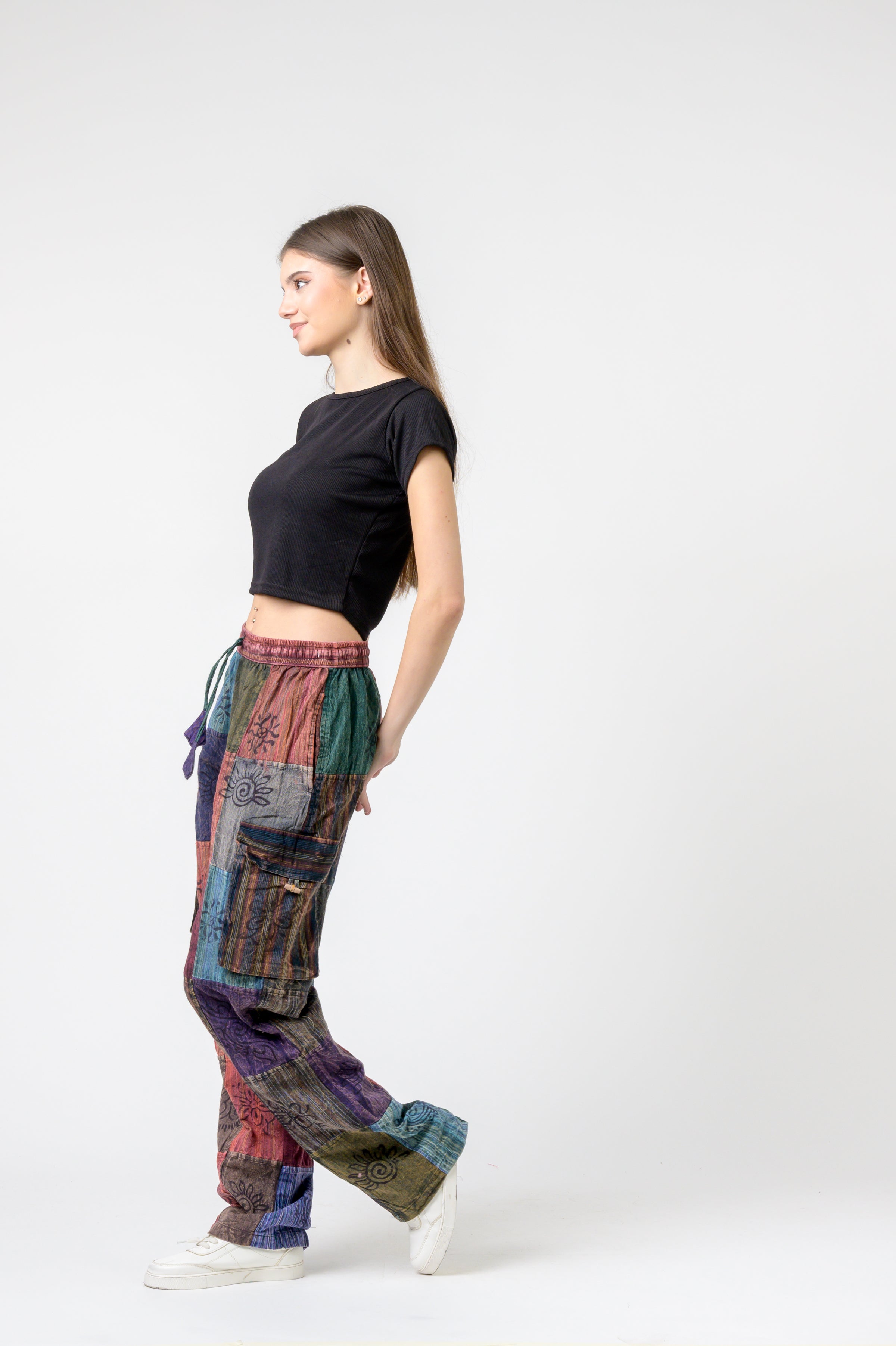 Rhea Mixed Tie-Waist Straight Pants