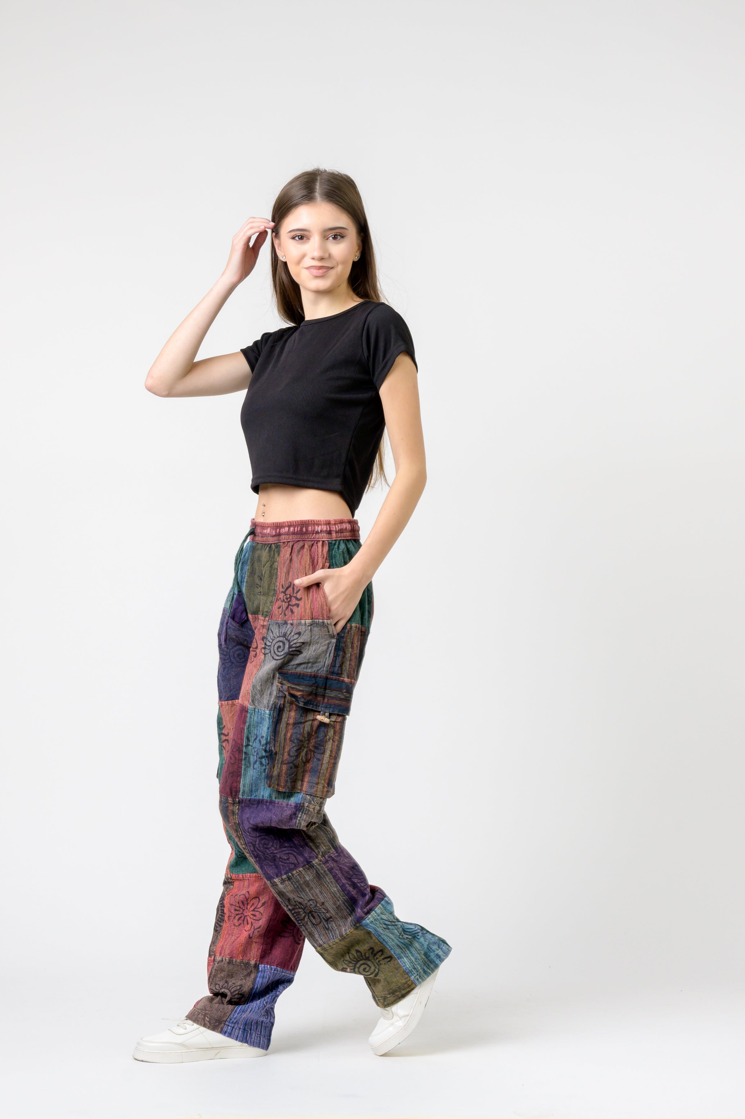 Rhea Mixed Tie-Waist Straight Pants