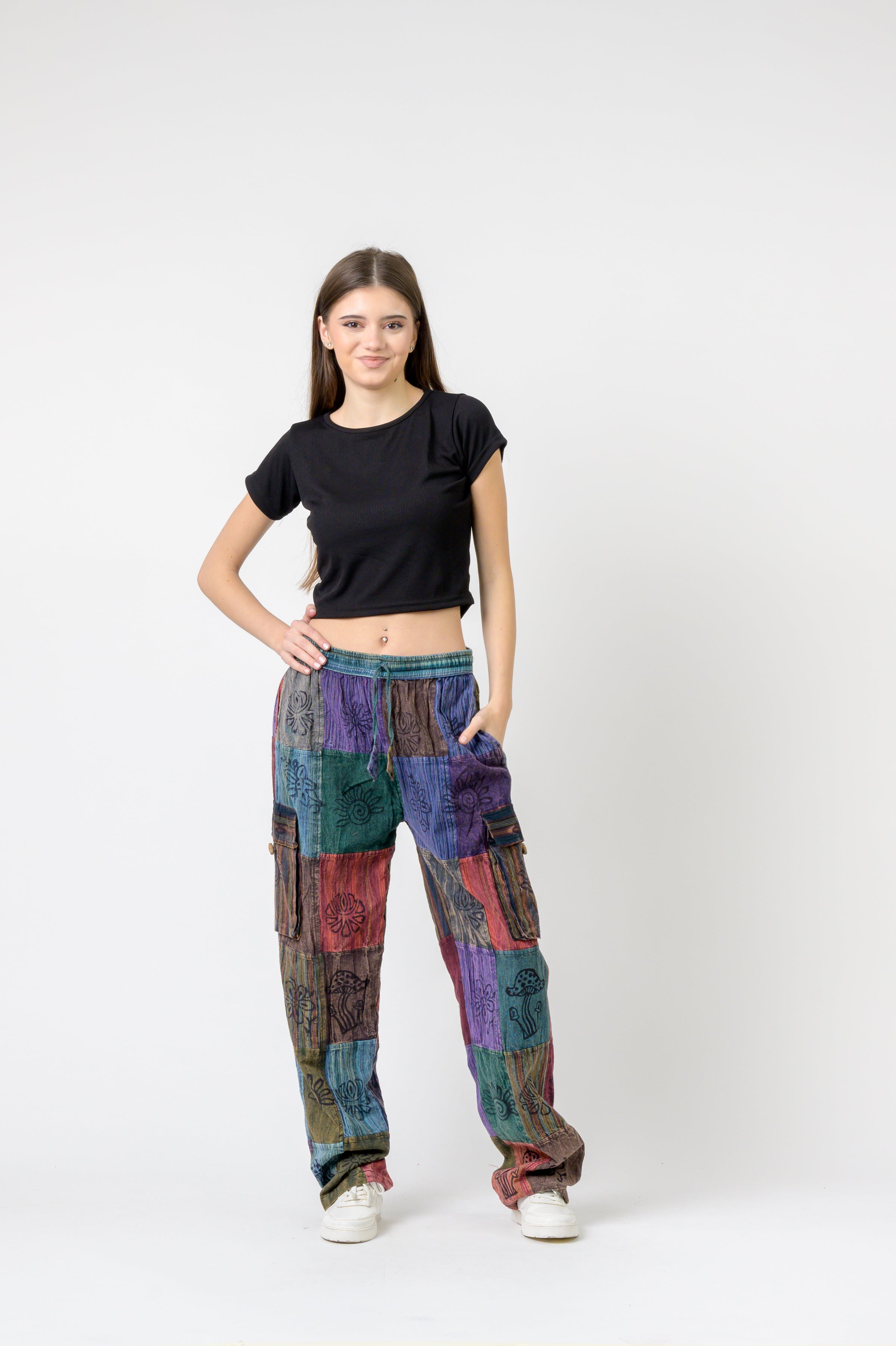 Rhea Mixed Tie-Waist Straight Pants