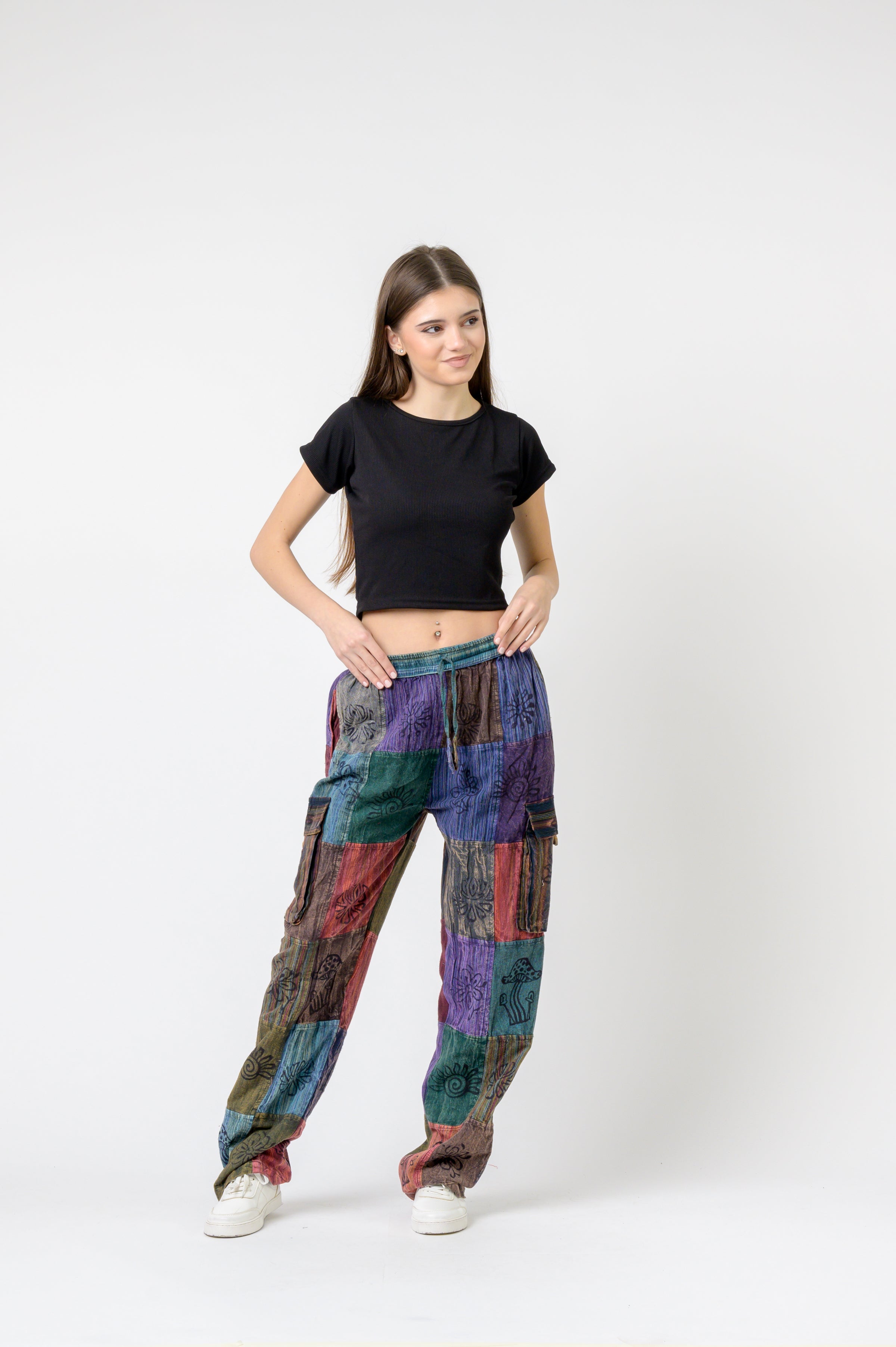 Rhea Mixed Tie-Waist Straight Pants