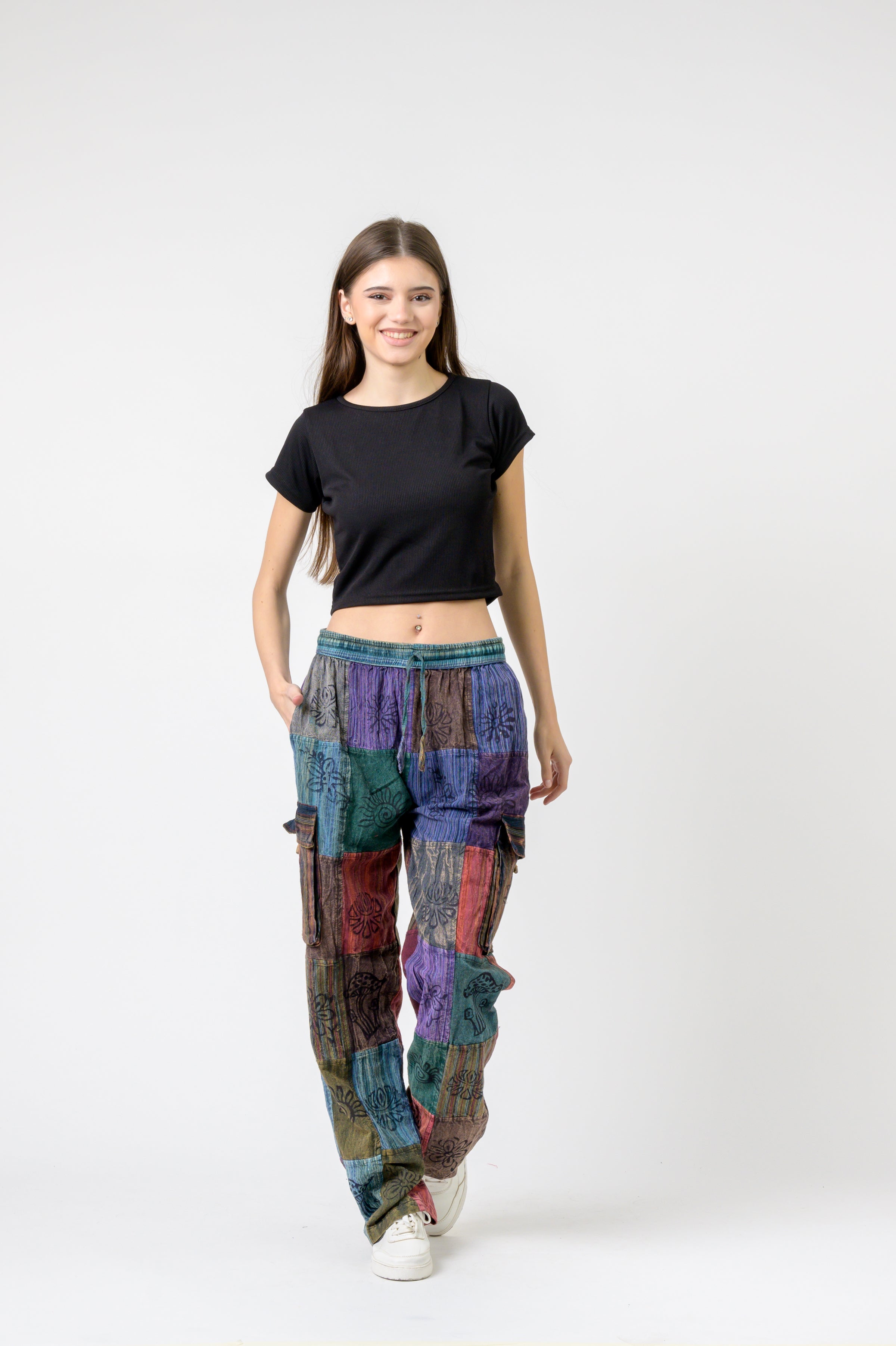 Rhea Mixed Tie-Waist Straight Pants