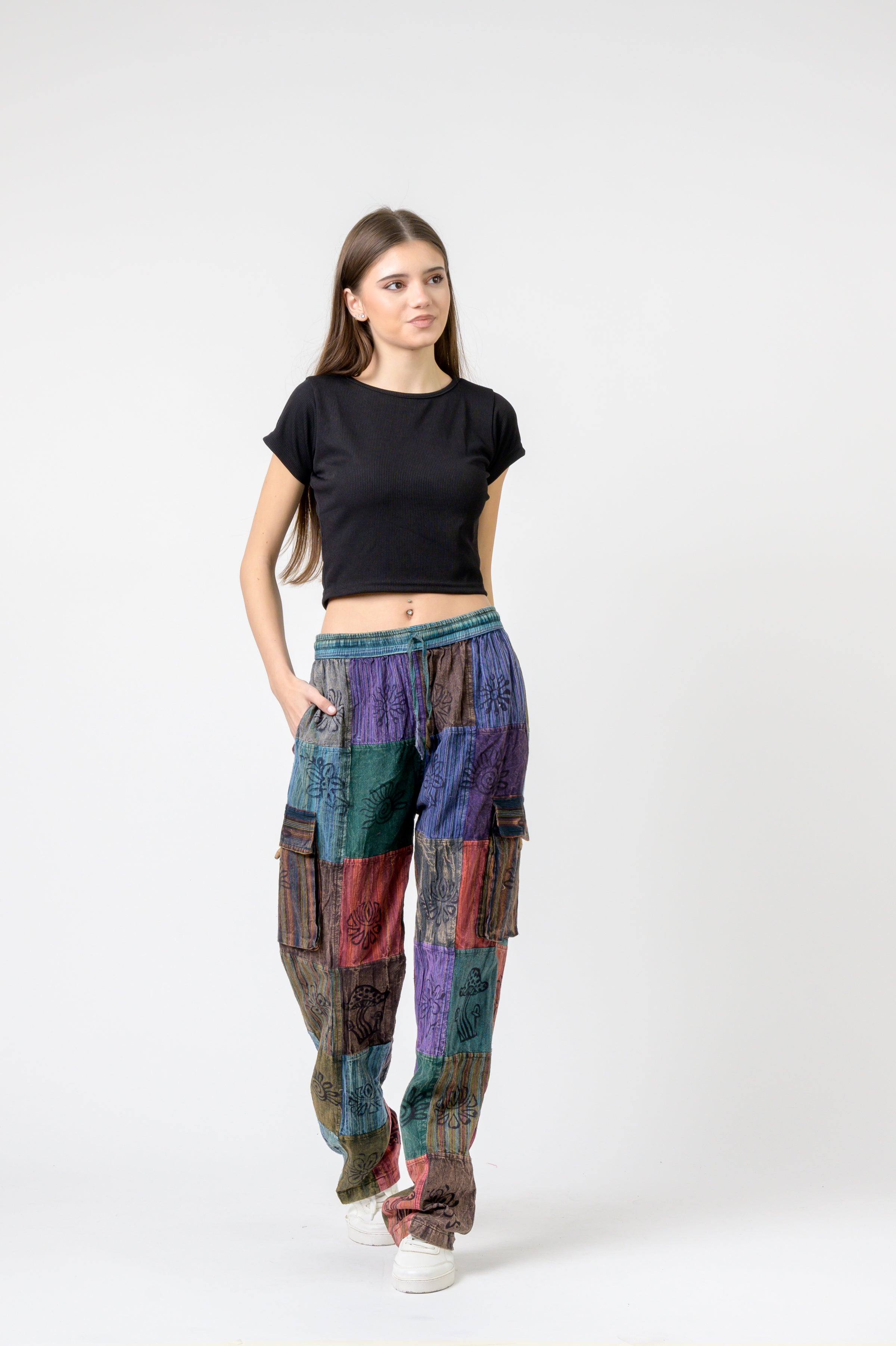 Mixed Tie-Waist Straight Pants