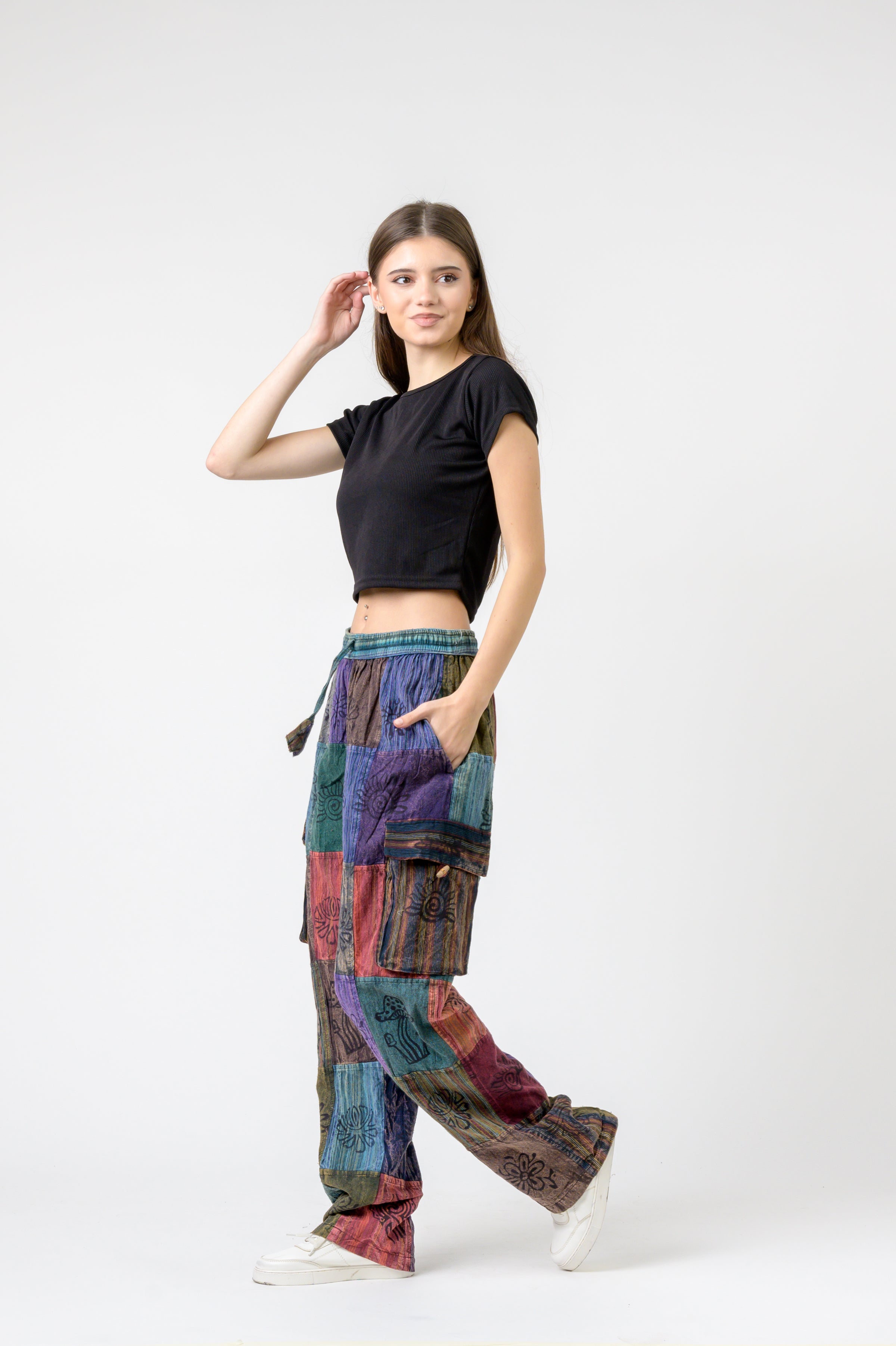 Rhea Mixed Tie-Waist Straight Pants