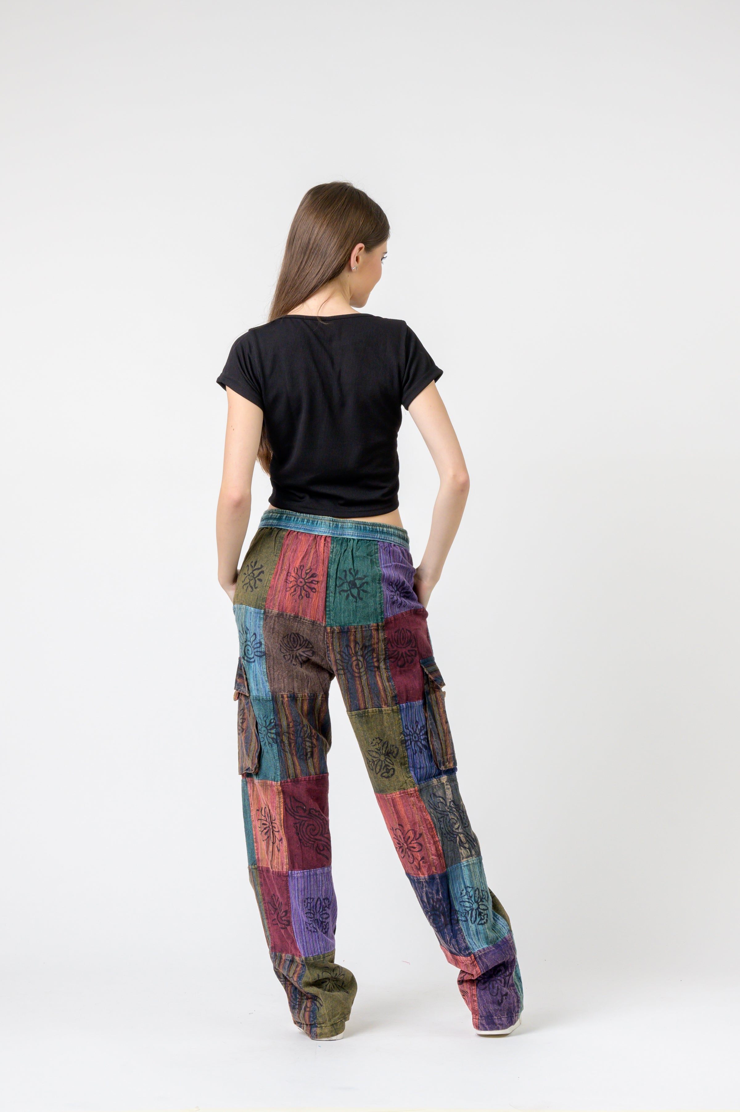 Mixed Tie-Waist Straight Pants
