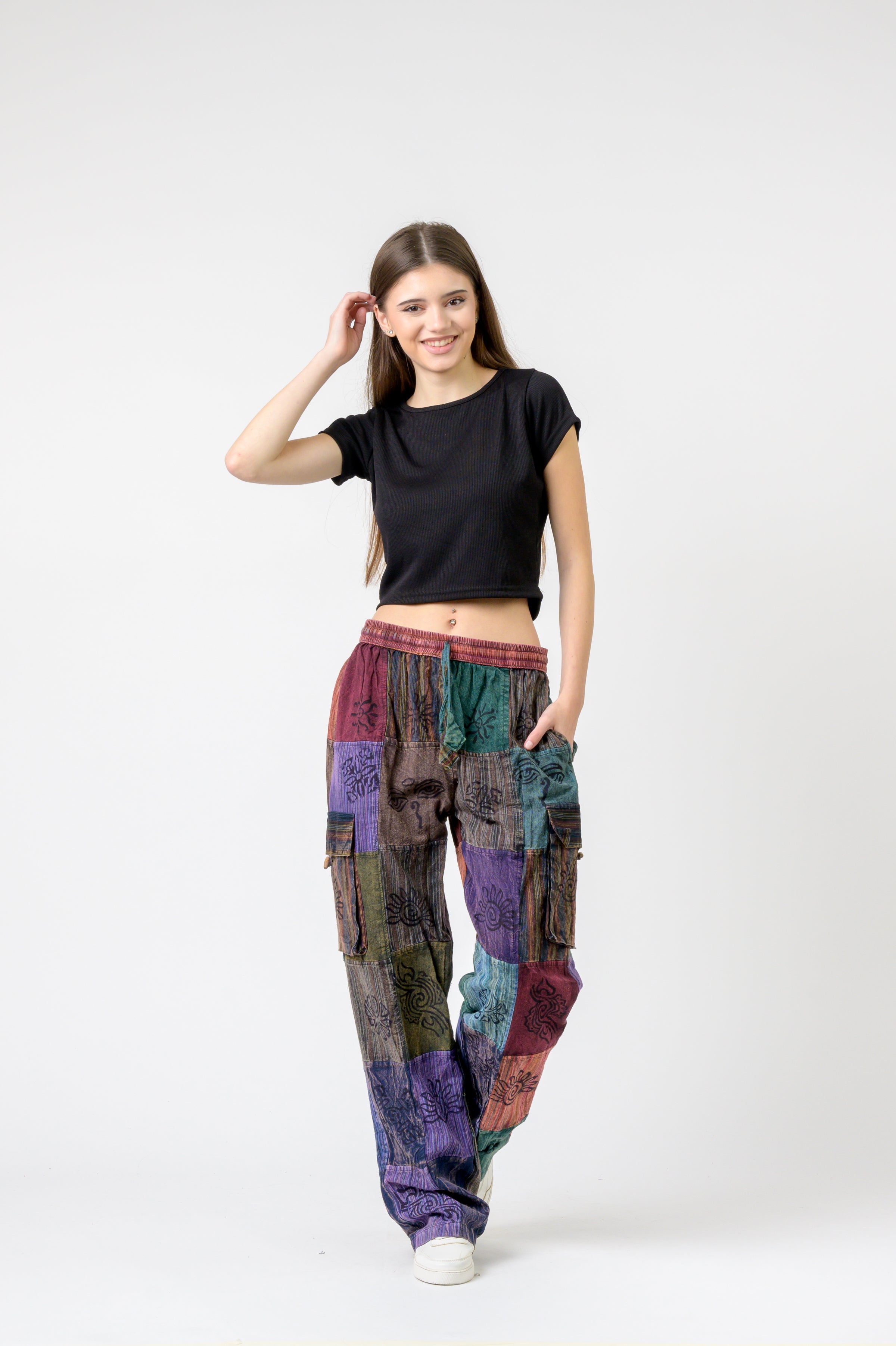 Mixed Tie-Waist Straight Pants